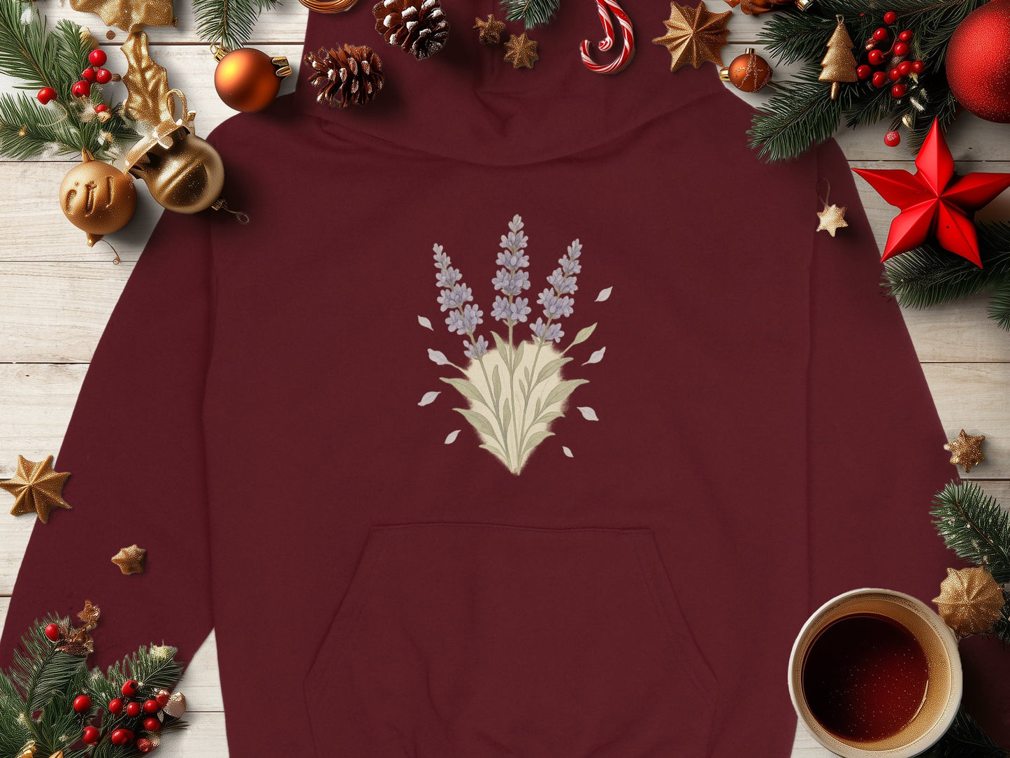 Festive Holiday Hoodie with Lavender Bouquet product type