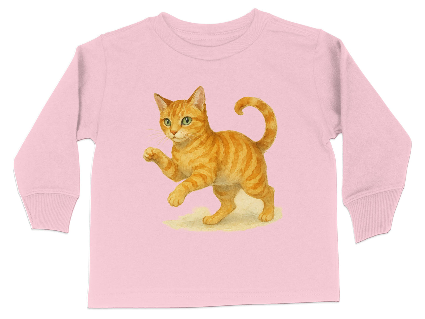 Cute Playful Orange Cat Print on Pink Toddler Shirt product type