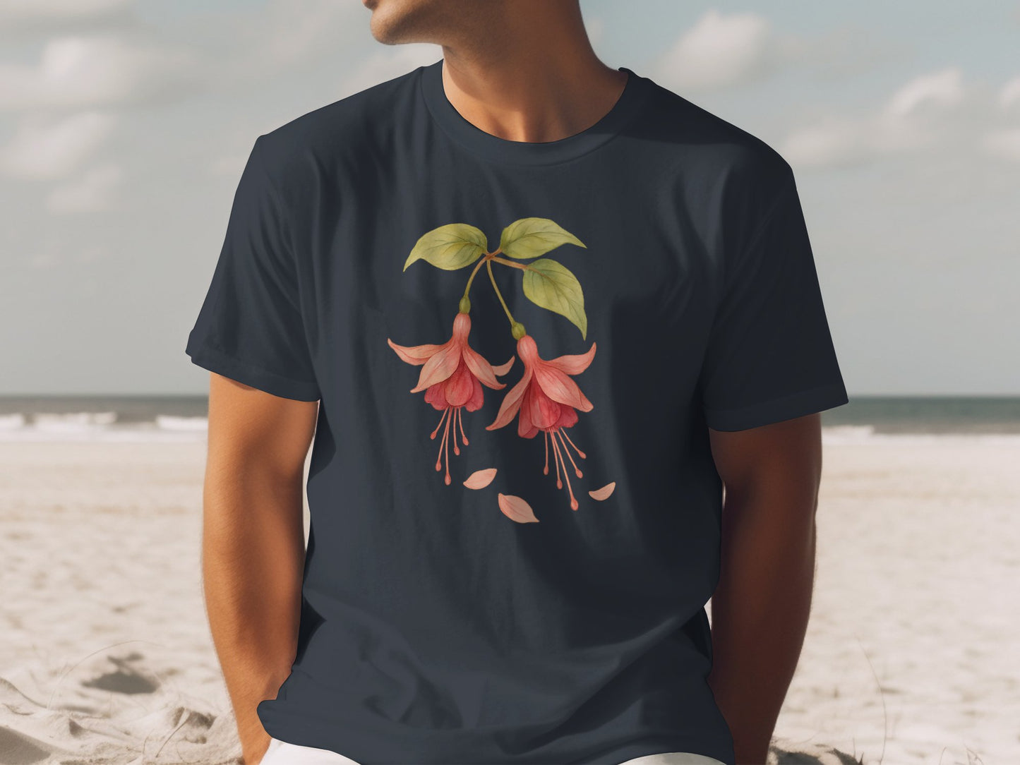 Floral Design T-Shirt Featuring Hanging Pink Flower product