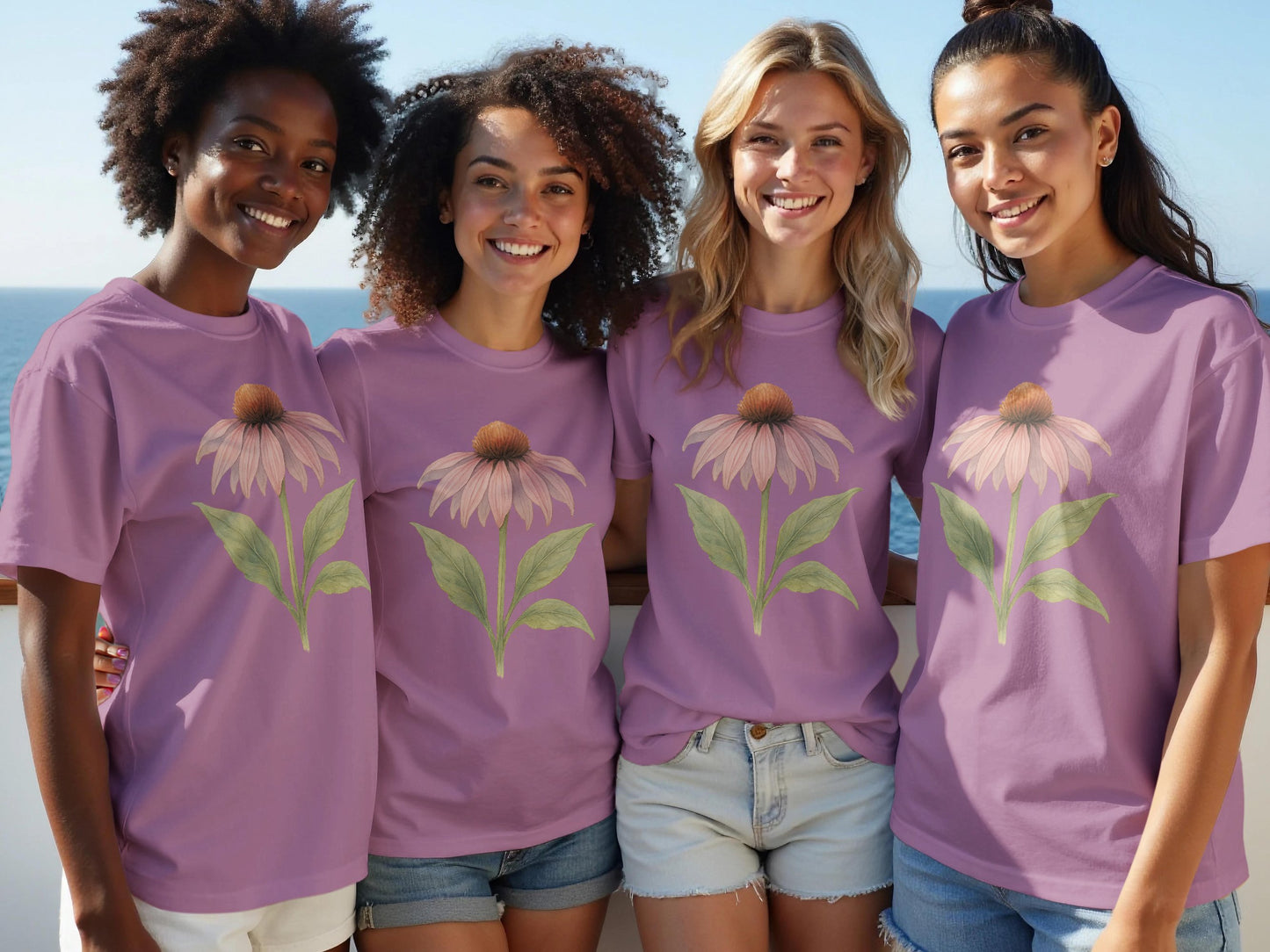 Floral Design Pink T-Shirt Customizable Apparel Product