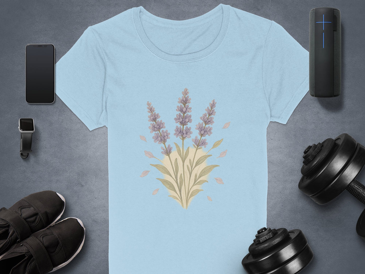 Lavender Botanical Print on Light Blue T-Shirt product type