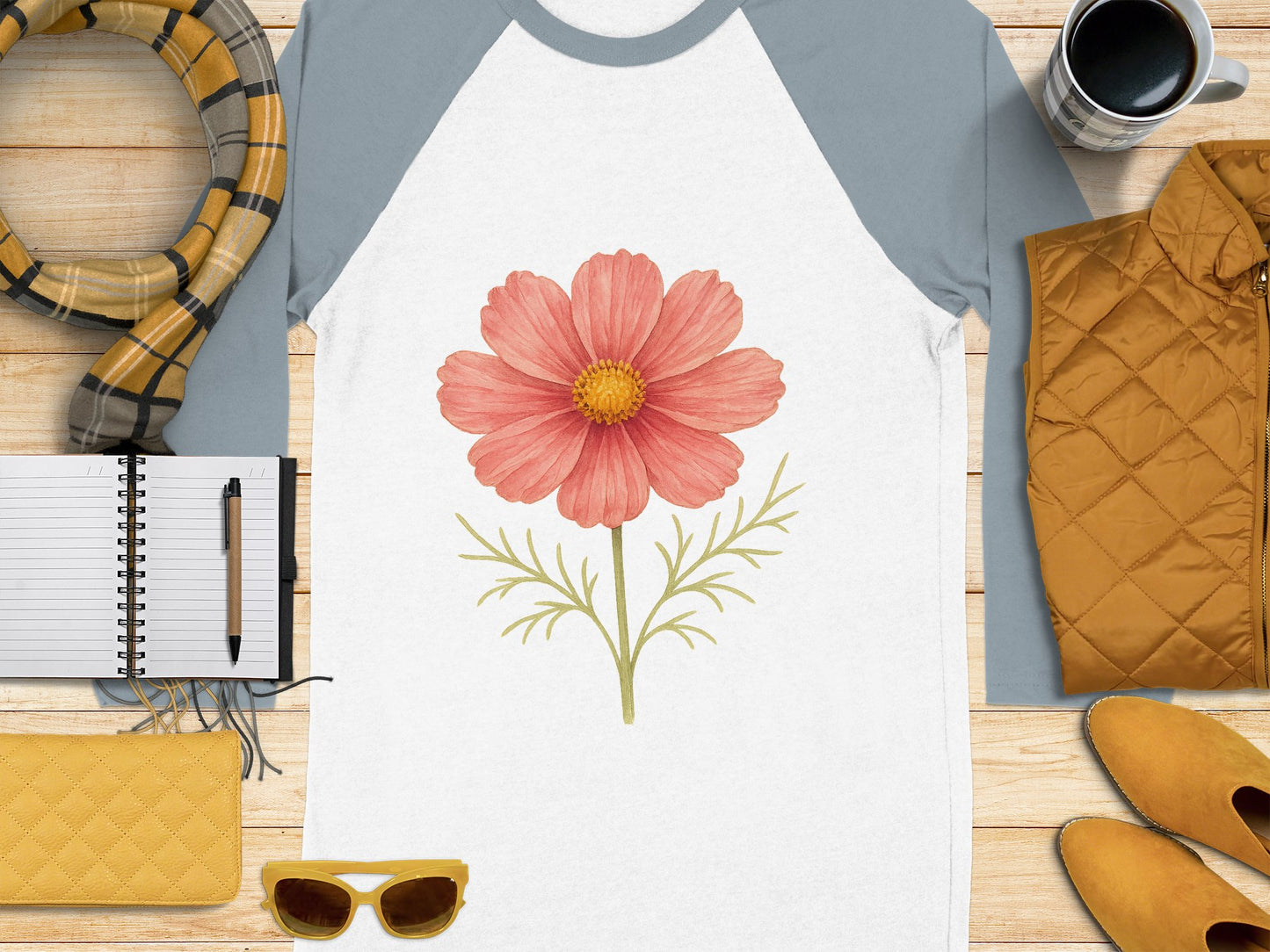 Beautiful Floral Design on Comfortable White and Gray Shirt product