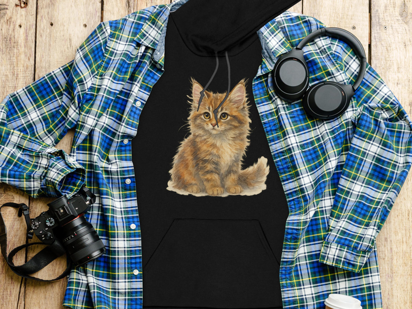 Cute Fluffy Kitten Printed Hoodie apparel product