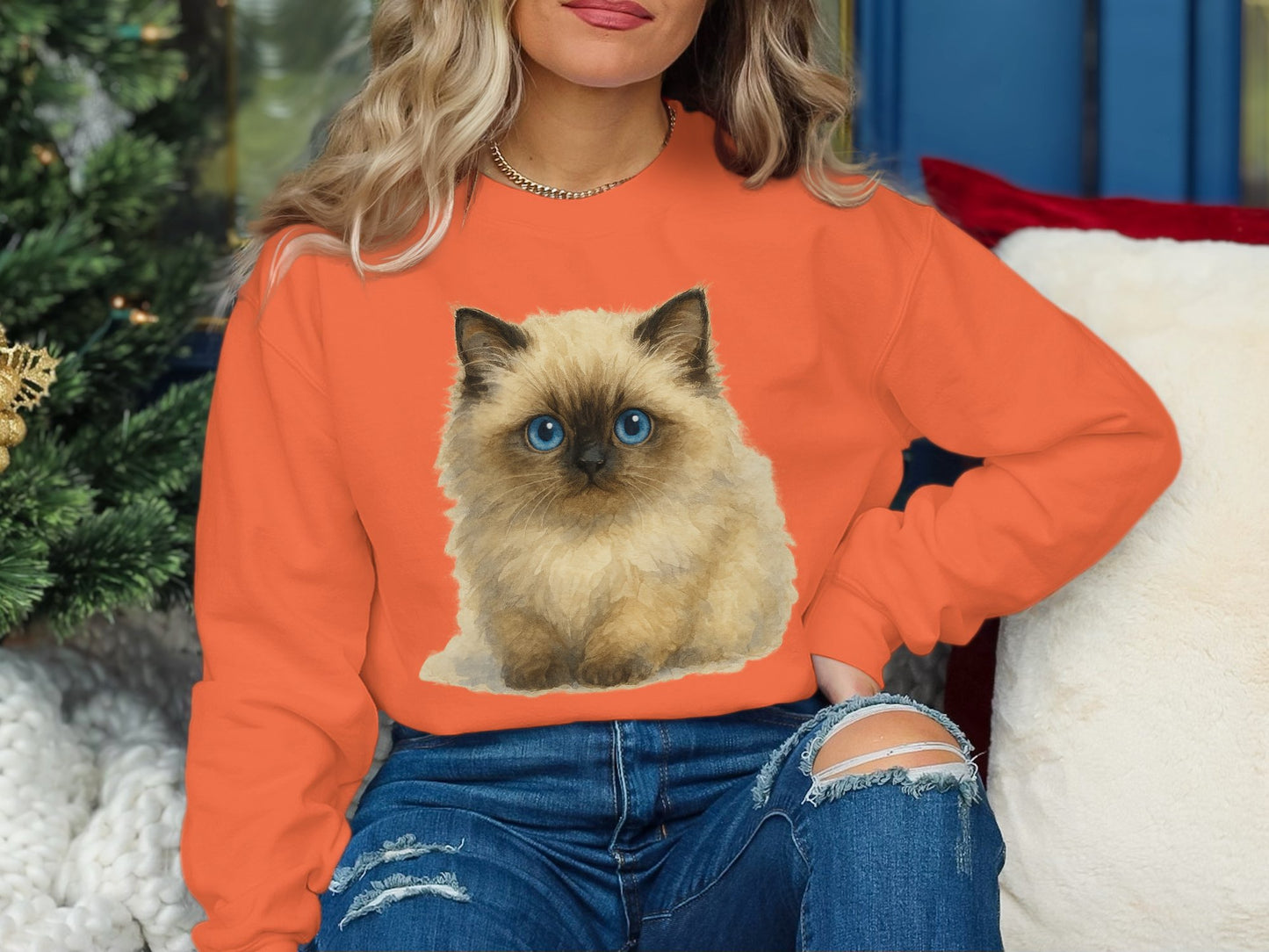 Cute Blue Eyed Kitten Print Design Sweatshirt Product