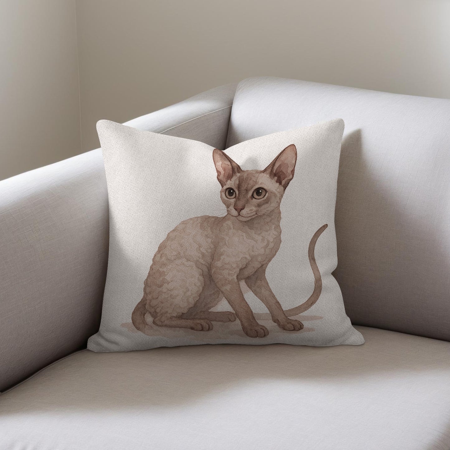 Cornish Rex Cat Illustration Throw Pillow product