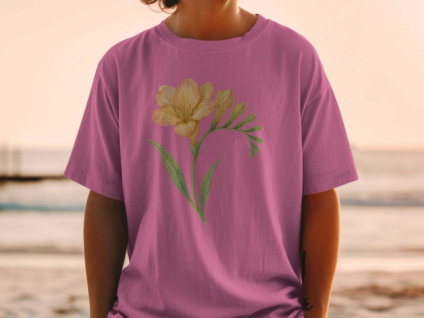 Beautiful Floral Print Pink Casual Summer T-Shirt product type