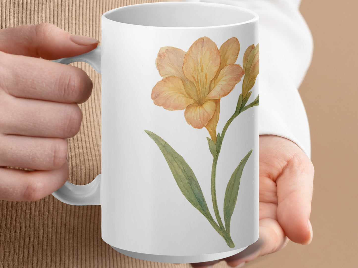 Beautiful Floral Design on White Ceramic Mug product