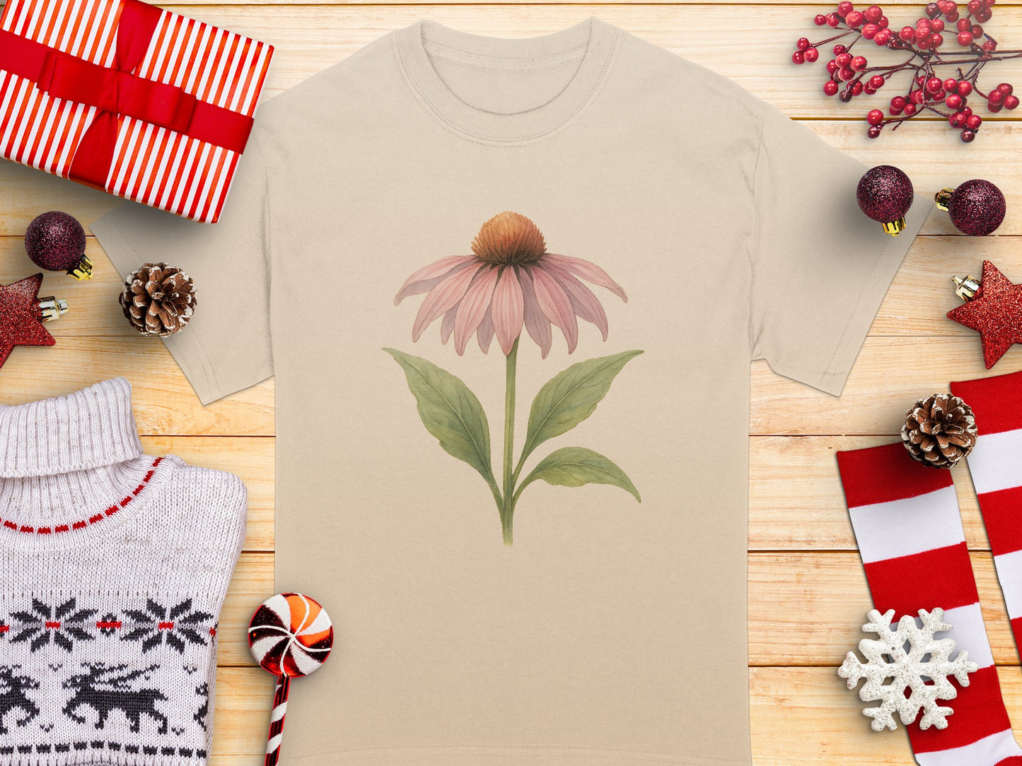Elegant Floral Design Beige Graphic T-shirt product type