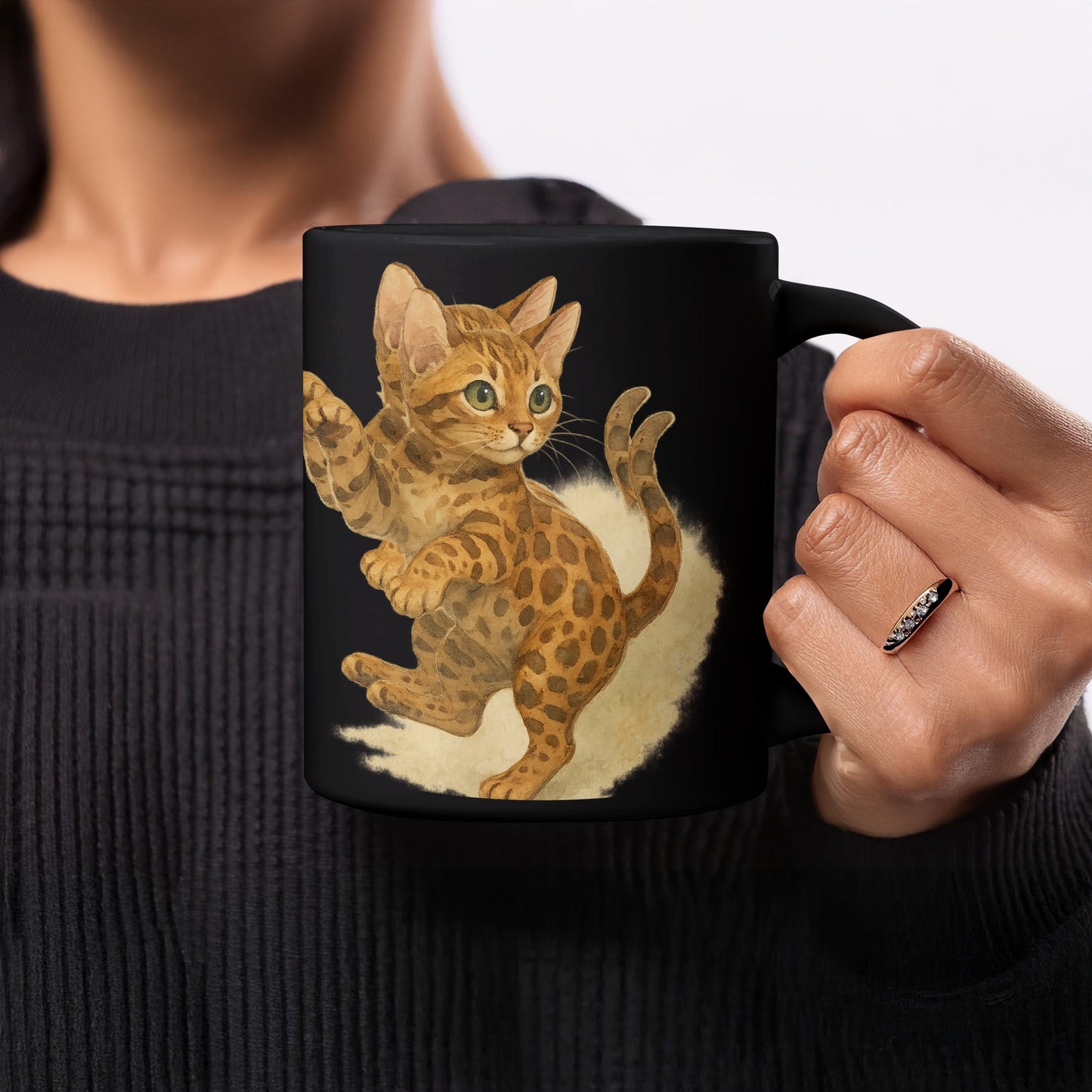 Cute Playful Cat Design Black Coffee Mug product