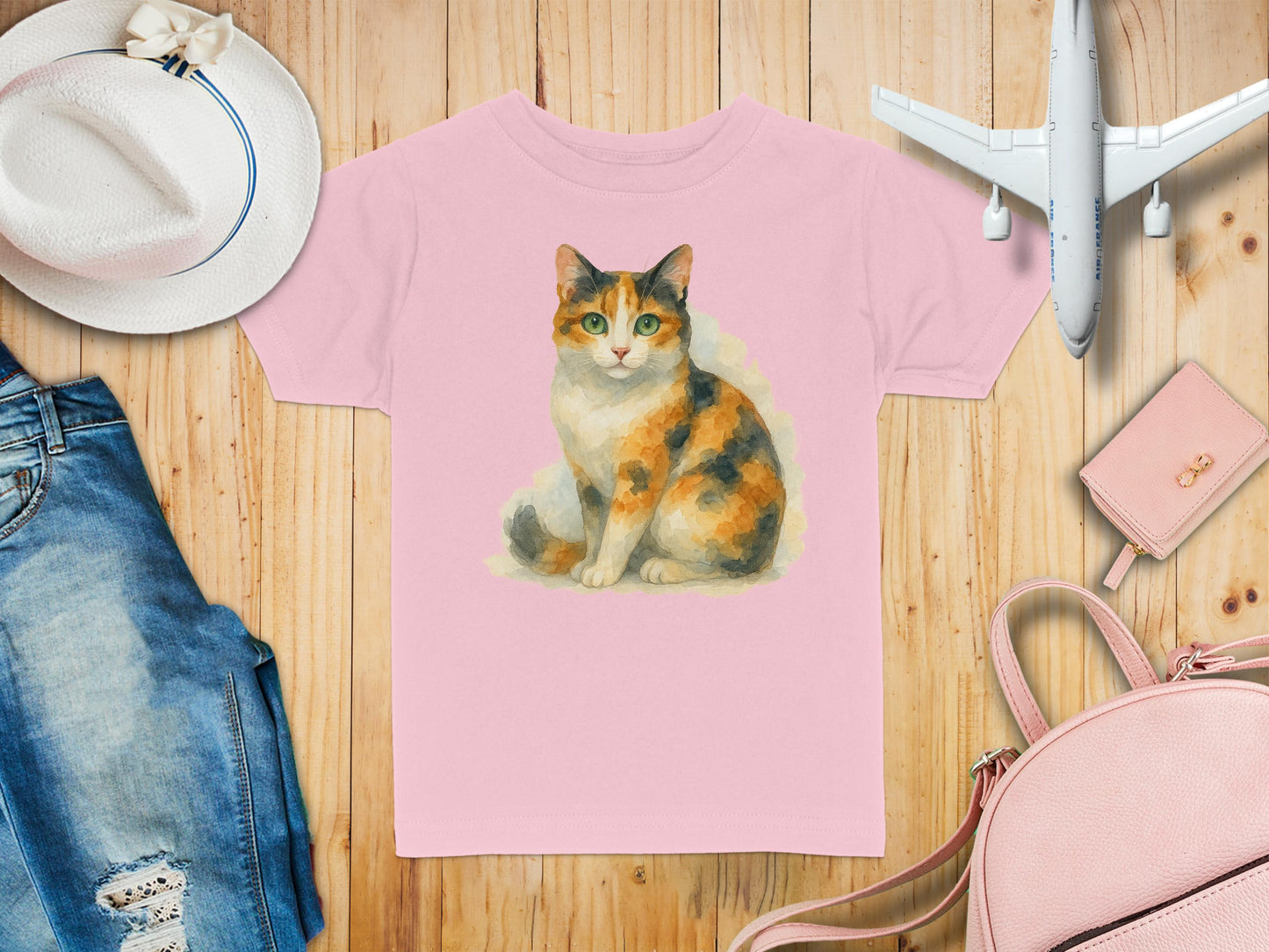 Adorable Calico Cat Printed Pink Tee Shirt product type