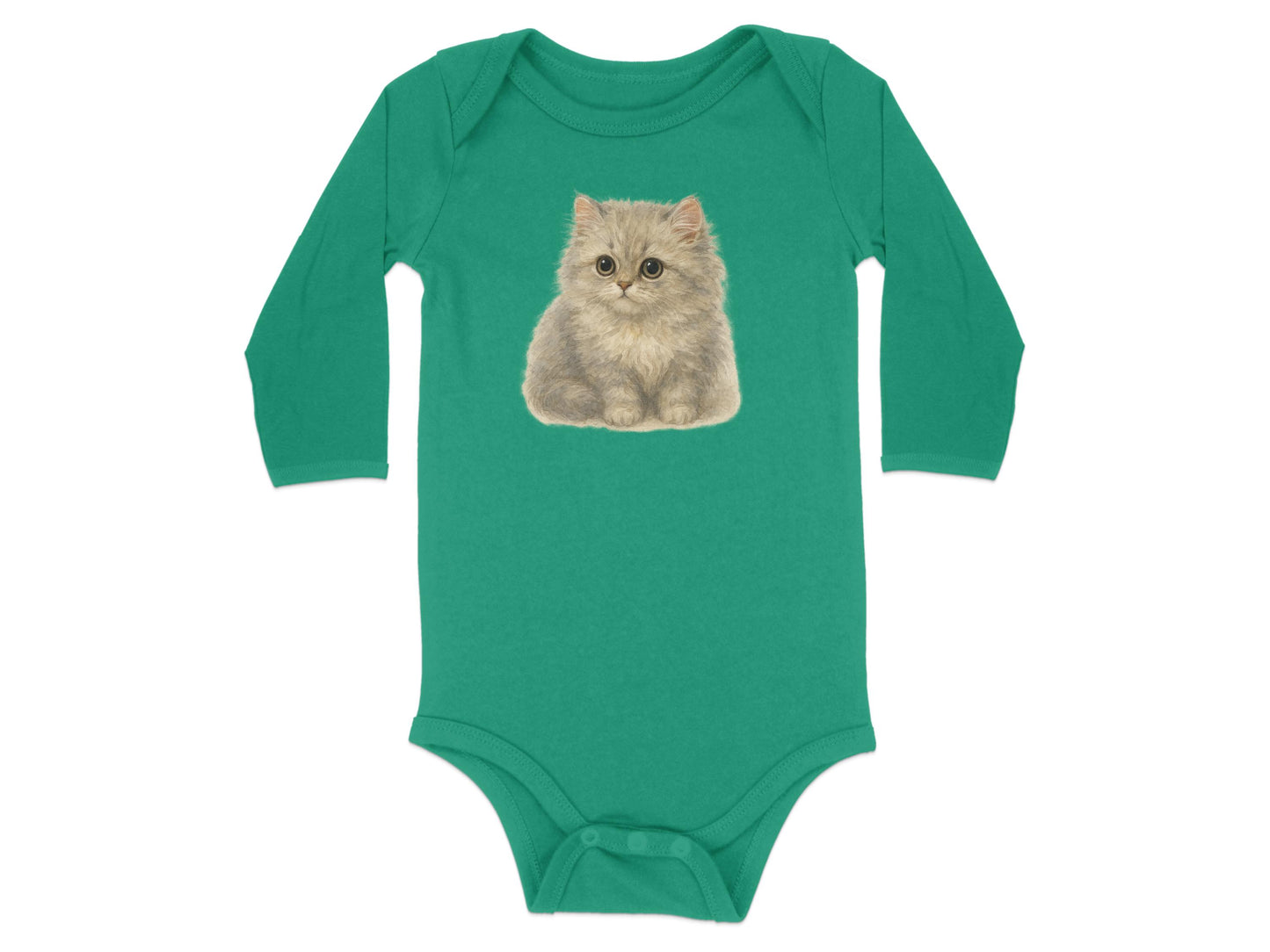 Cute Kitten Graphic on Green Onesie product type