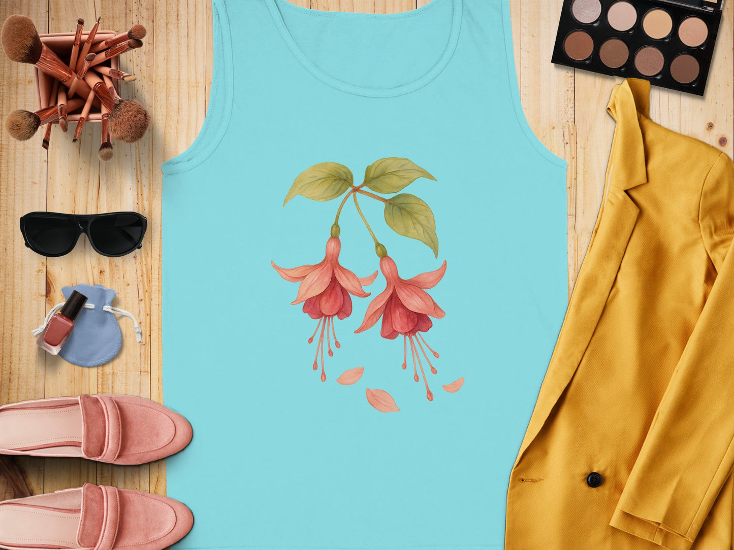 Floral Fuchsia Design on Aqua Blue Sleeveless product type