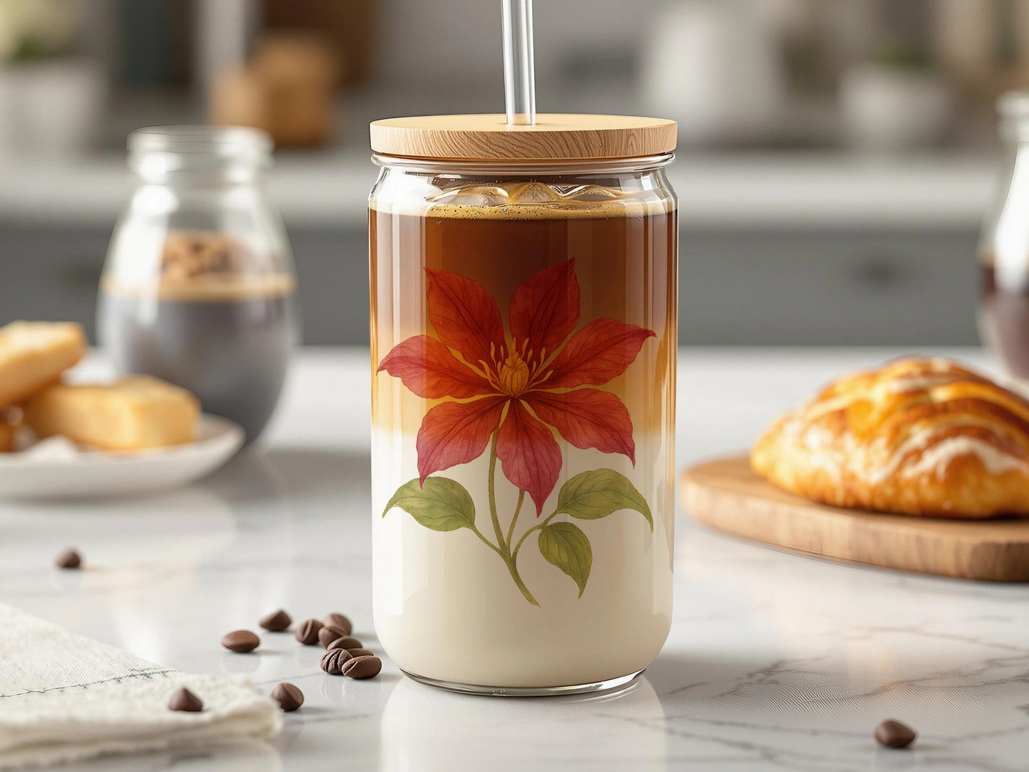 Beautiful Floral Glass Tumbler Perfect for Iced Coffee product type