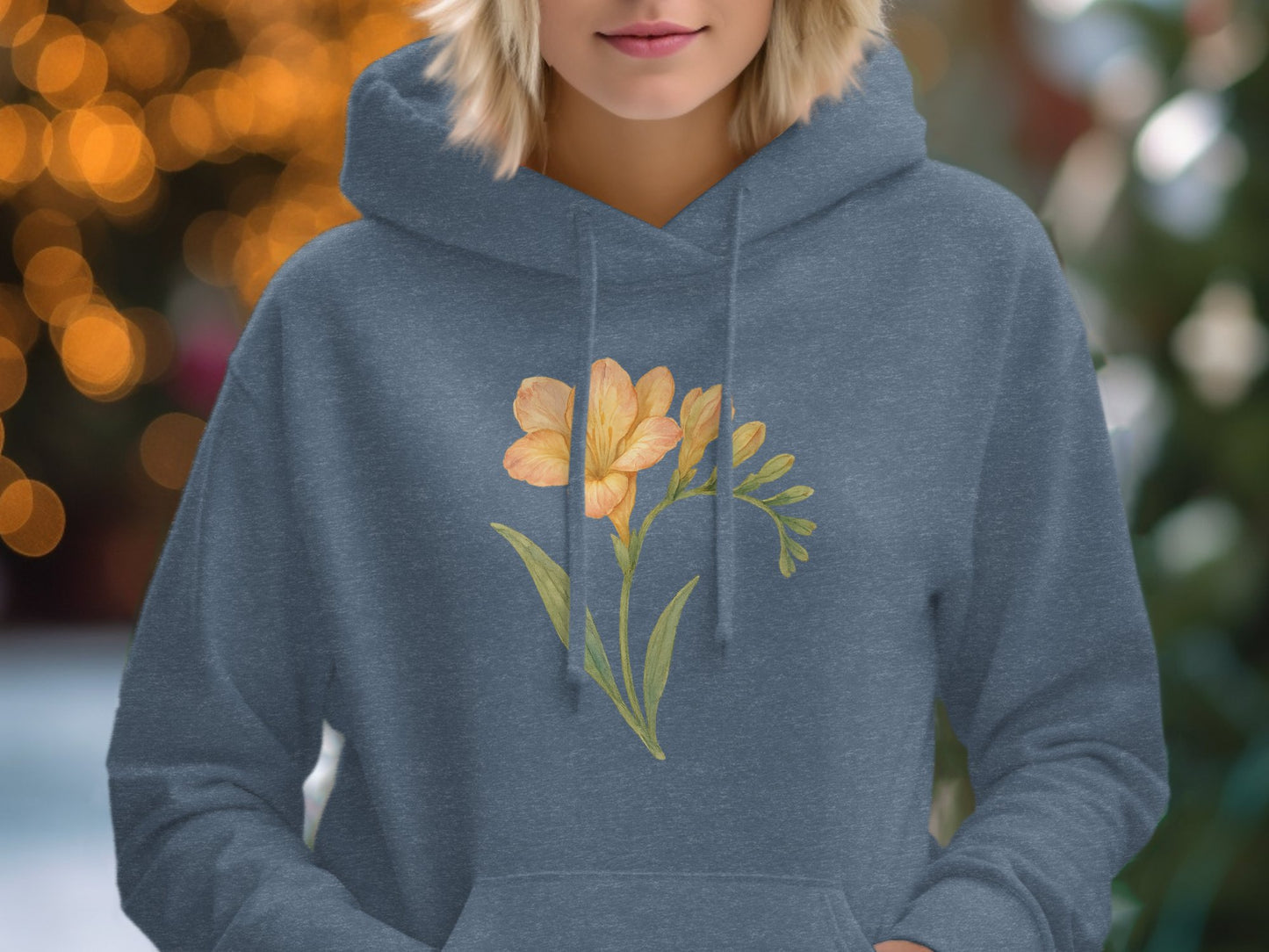 Yellow Flower Graphic Print on Blue Sweatshirt product