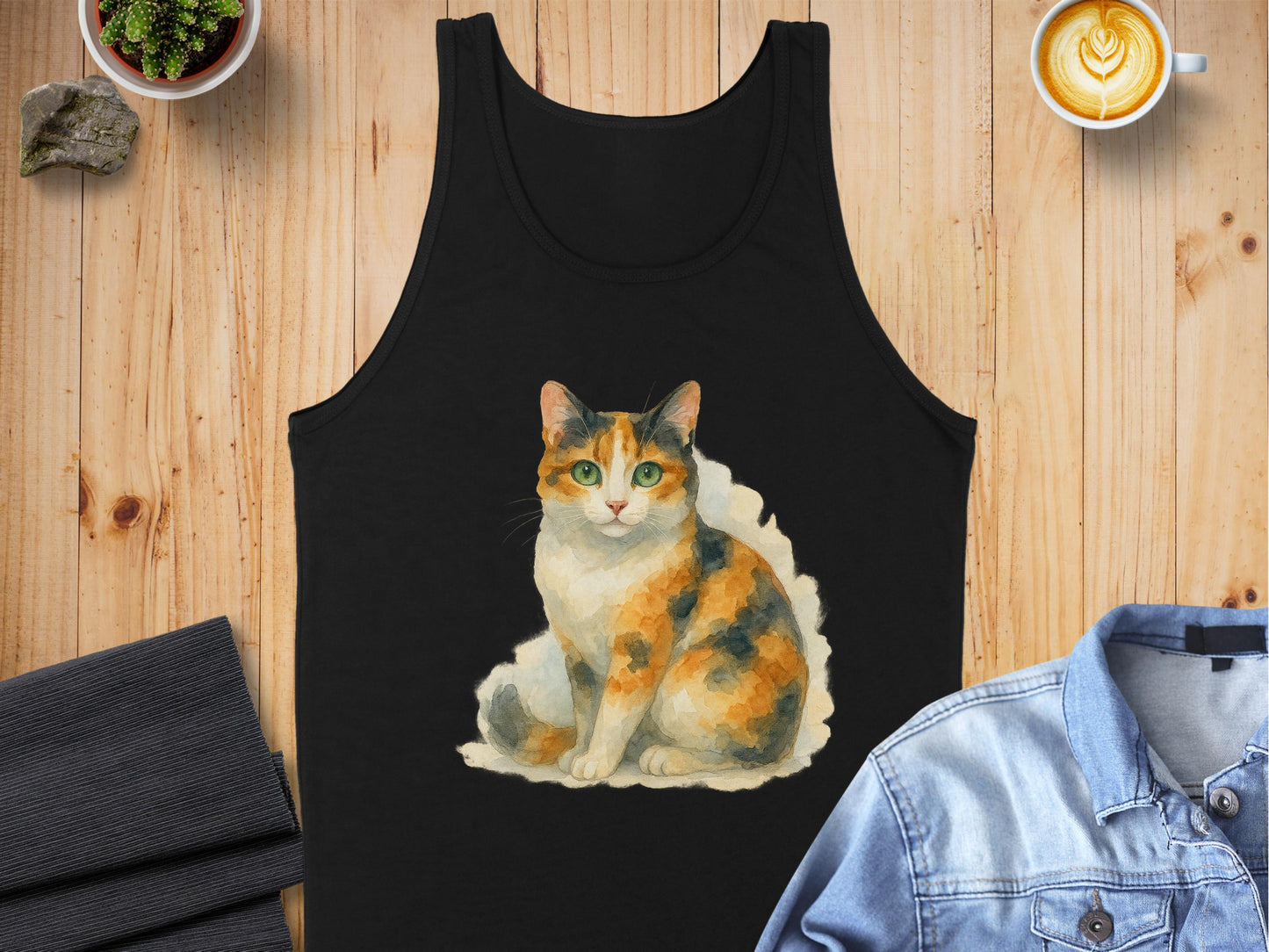 Calico Cat Graphic Black Sleeveless Shirt Tank product type