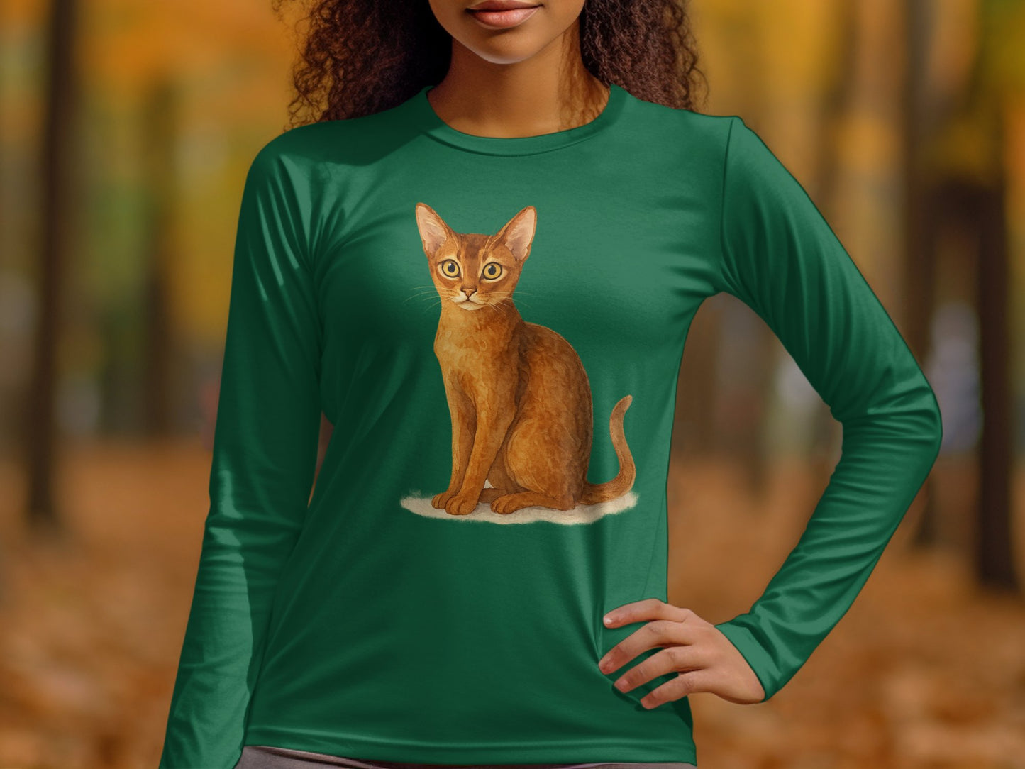 Realistic Cat Print Green Long Sleeve Shirt product