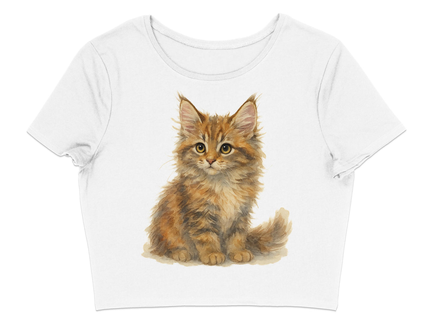 Cute Fluffy Kitten Illustration White Crop Top product