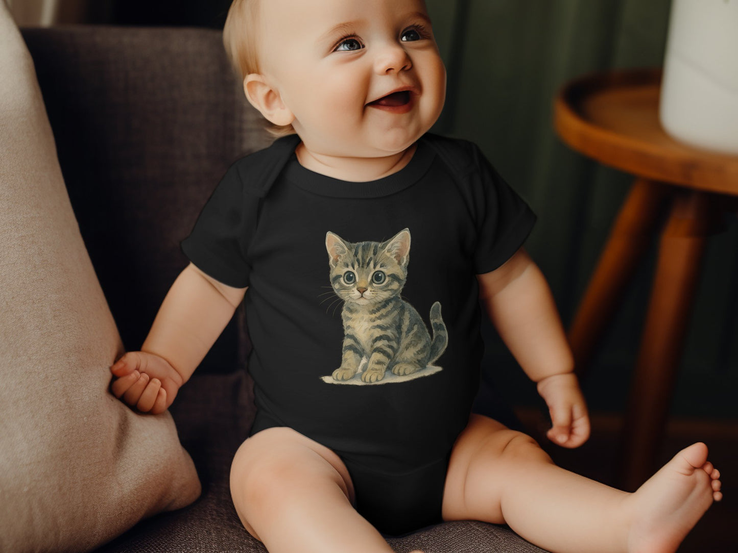 Cute Baby in Kitten Design Black Onesie product