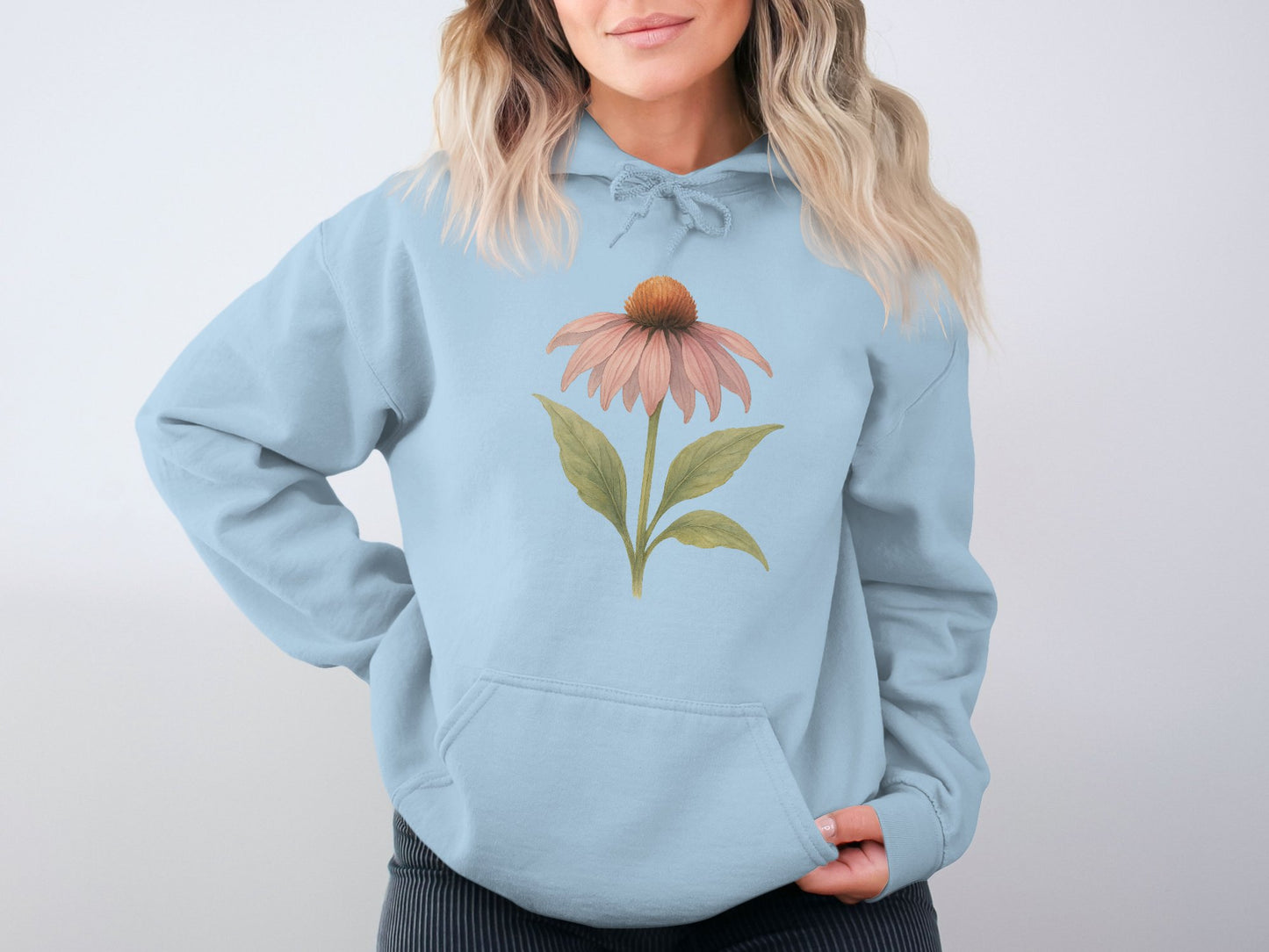Floral Graphic Design on Soft Blue Hoodie product