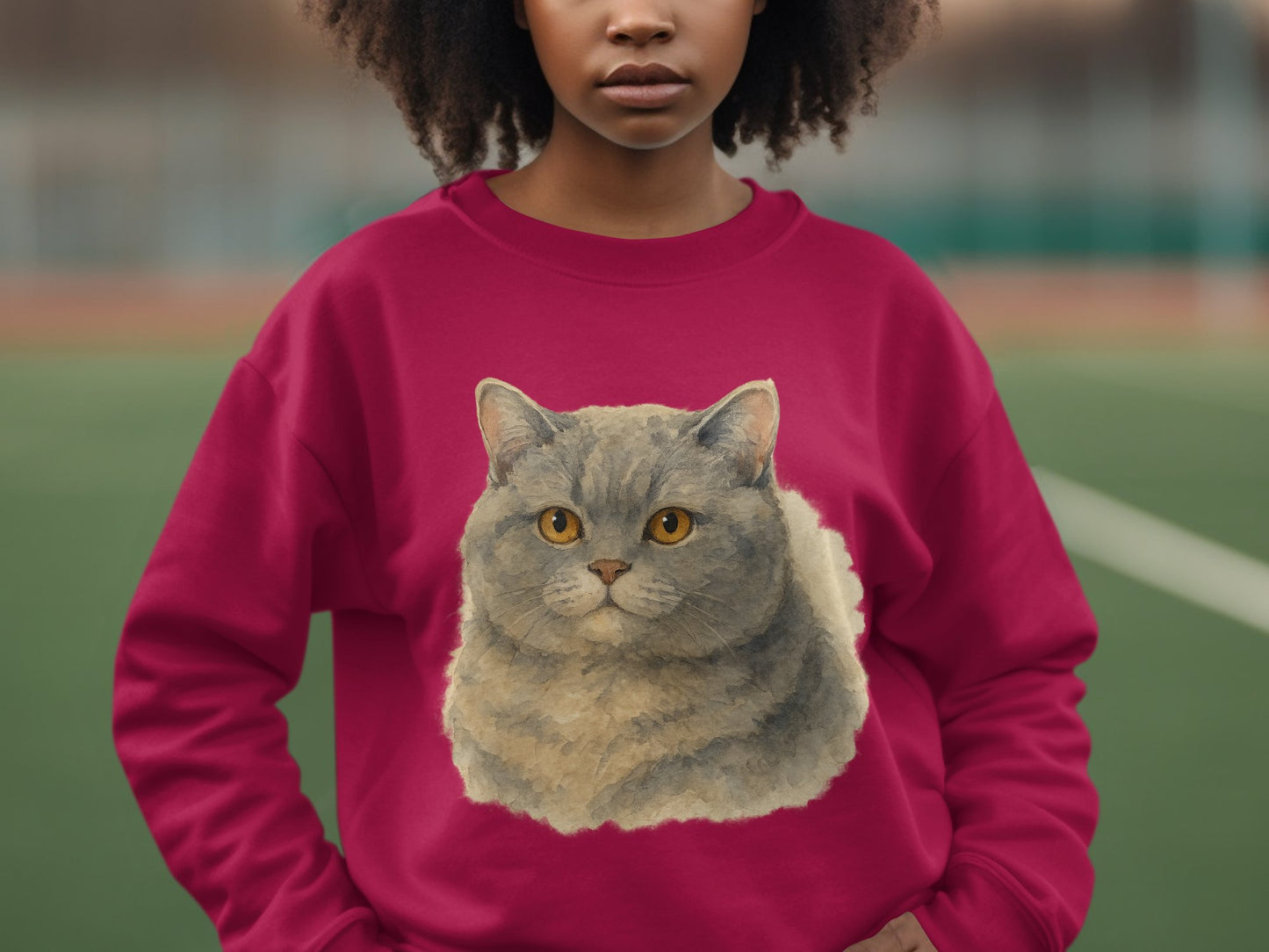 Cute Grey Cat Print Long Sleeve Top product