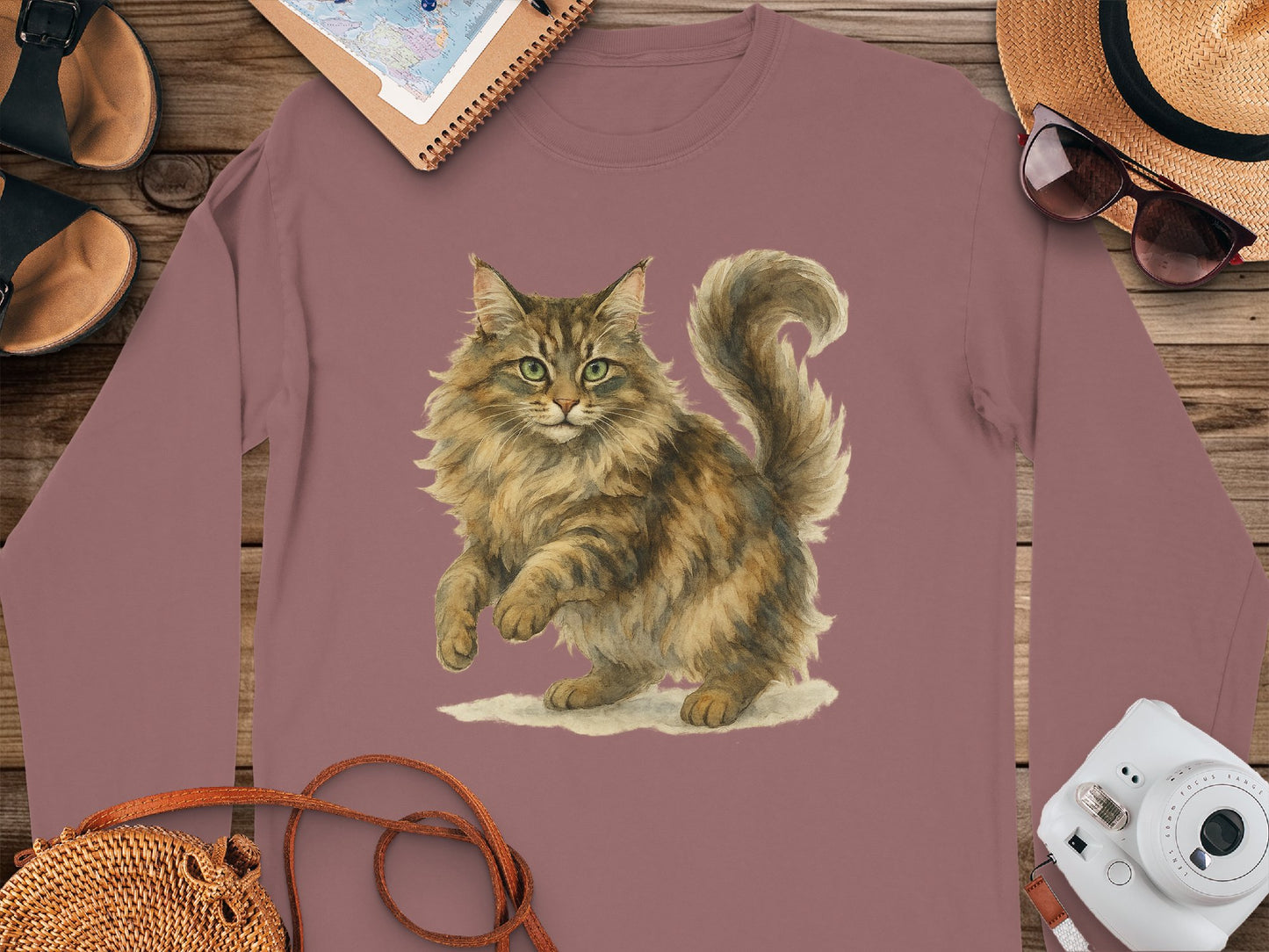 Adorable Fluffy Cat Graphic Printed Long Sleeve Shirt product