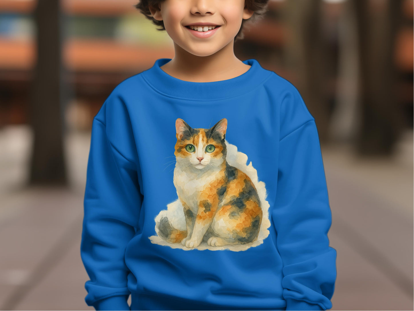 Calico Cat Illustration on Blue Kid's Sweatshirt product