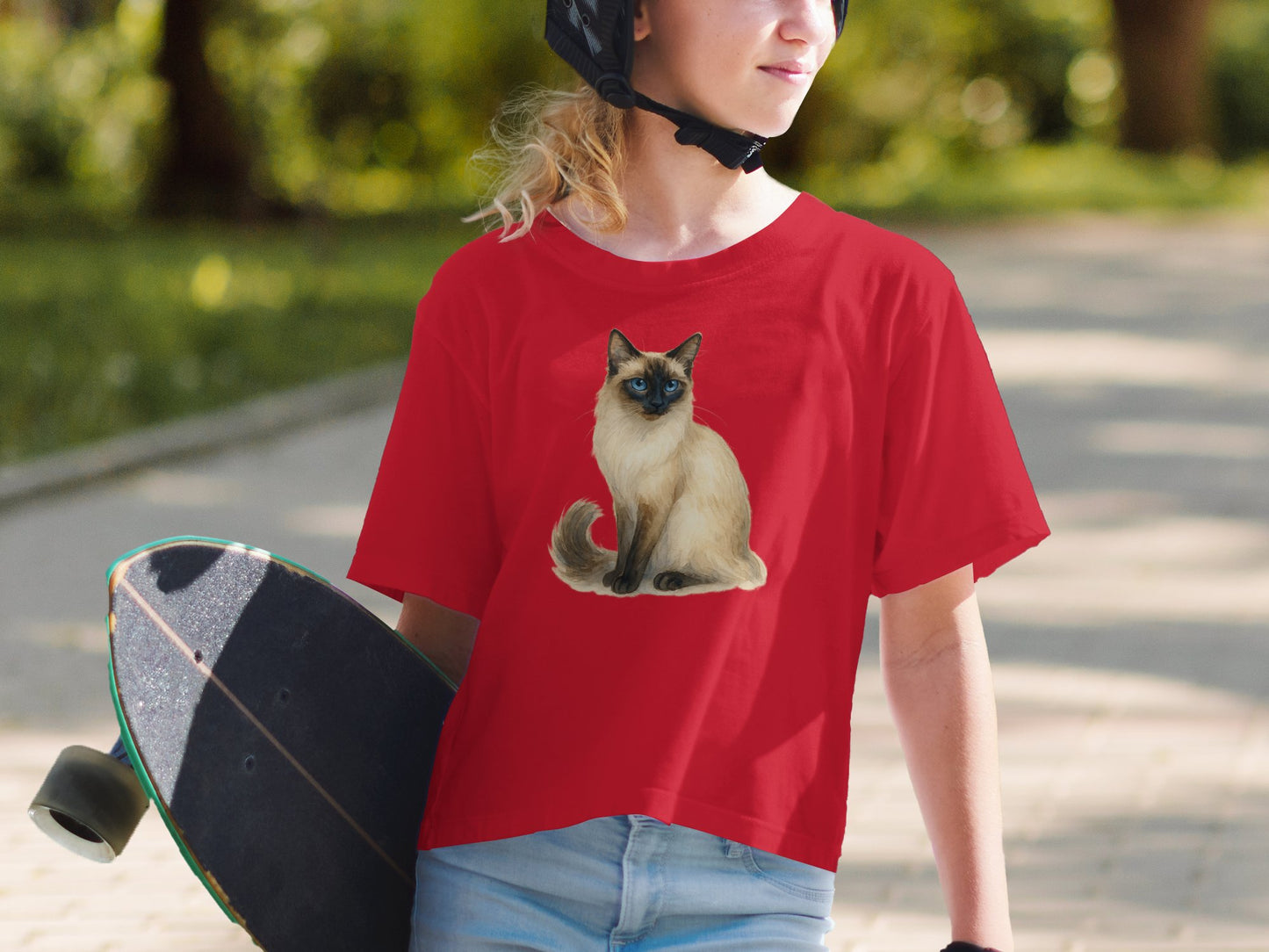 Siamese Cat Graphic Print Skateboarder T-shirt product type