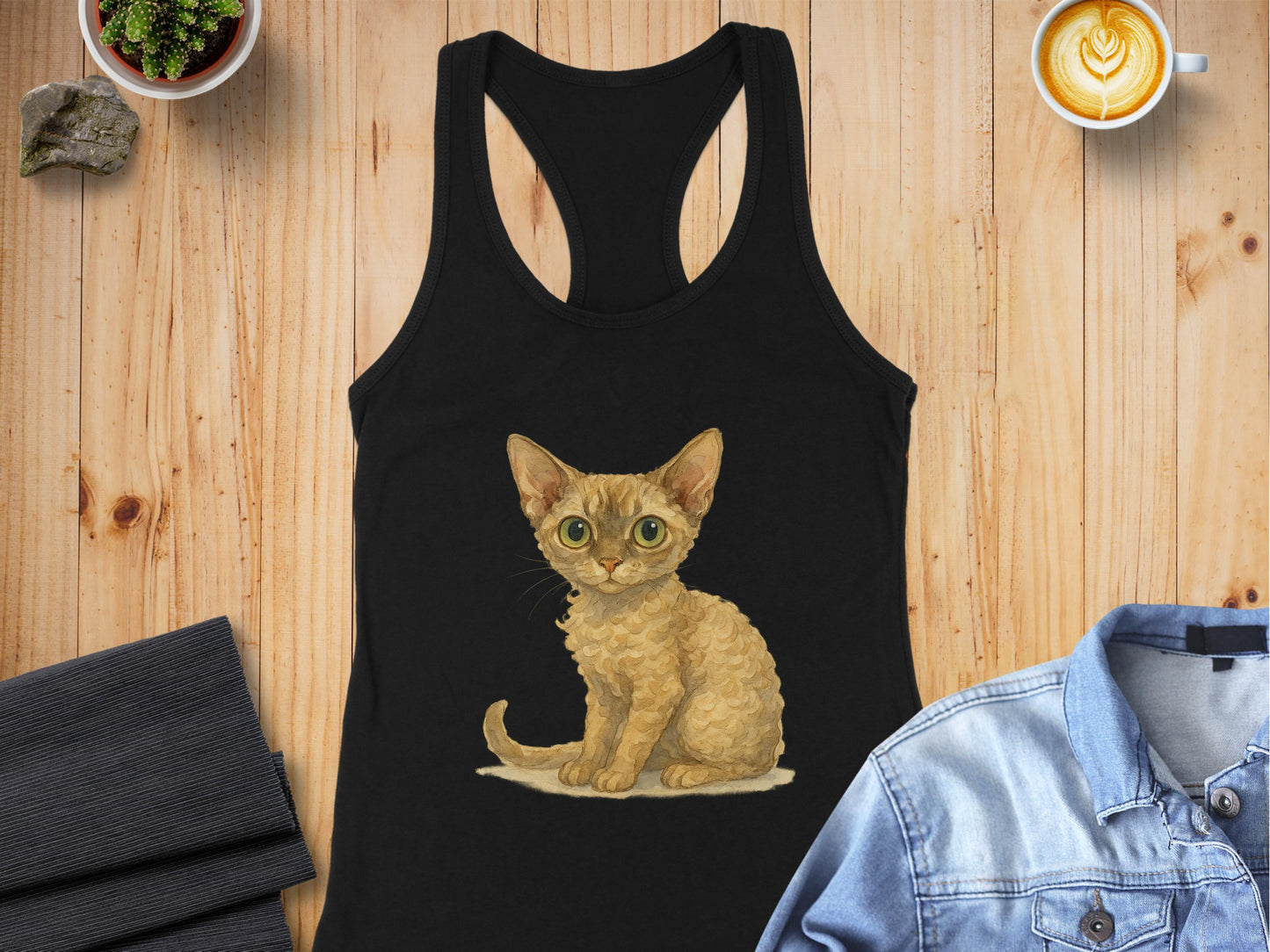 Cute Big Eyed Kitten Print Black Tank Top product type