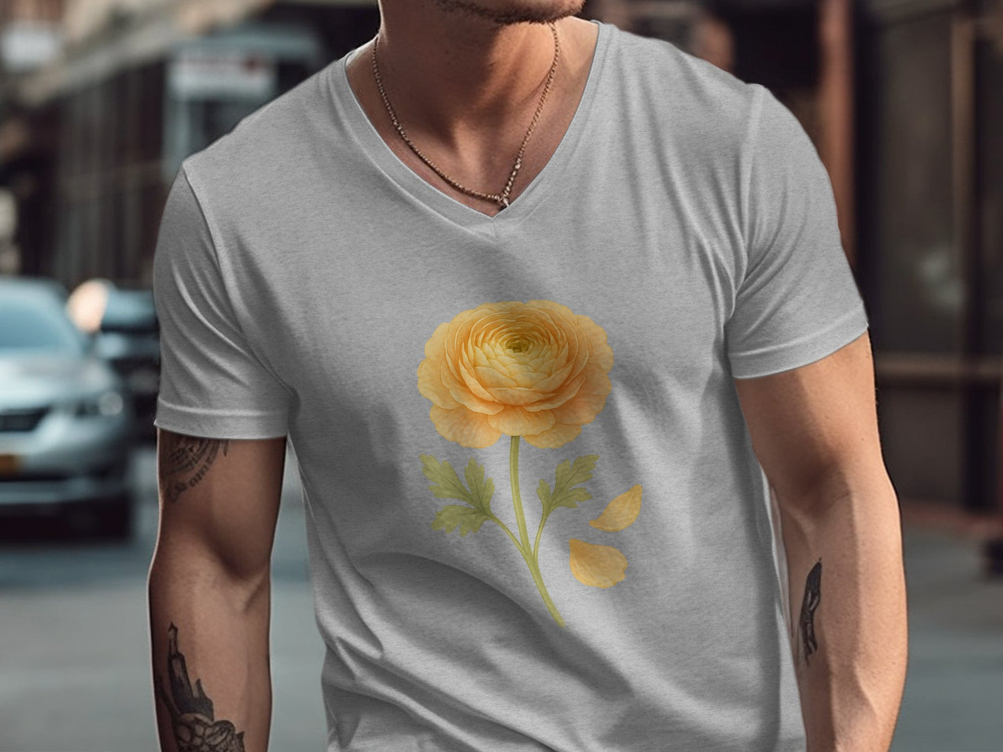 Yellow Flower Graphic V-neck T-shirt product