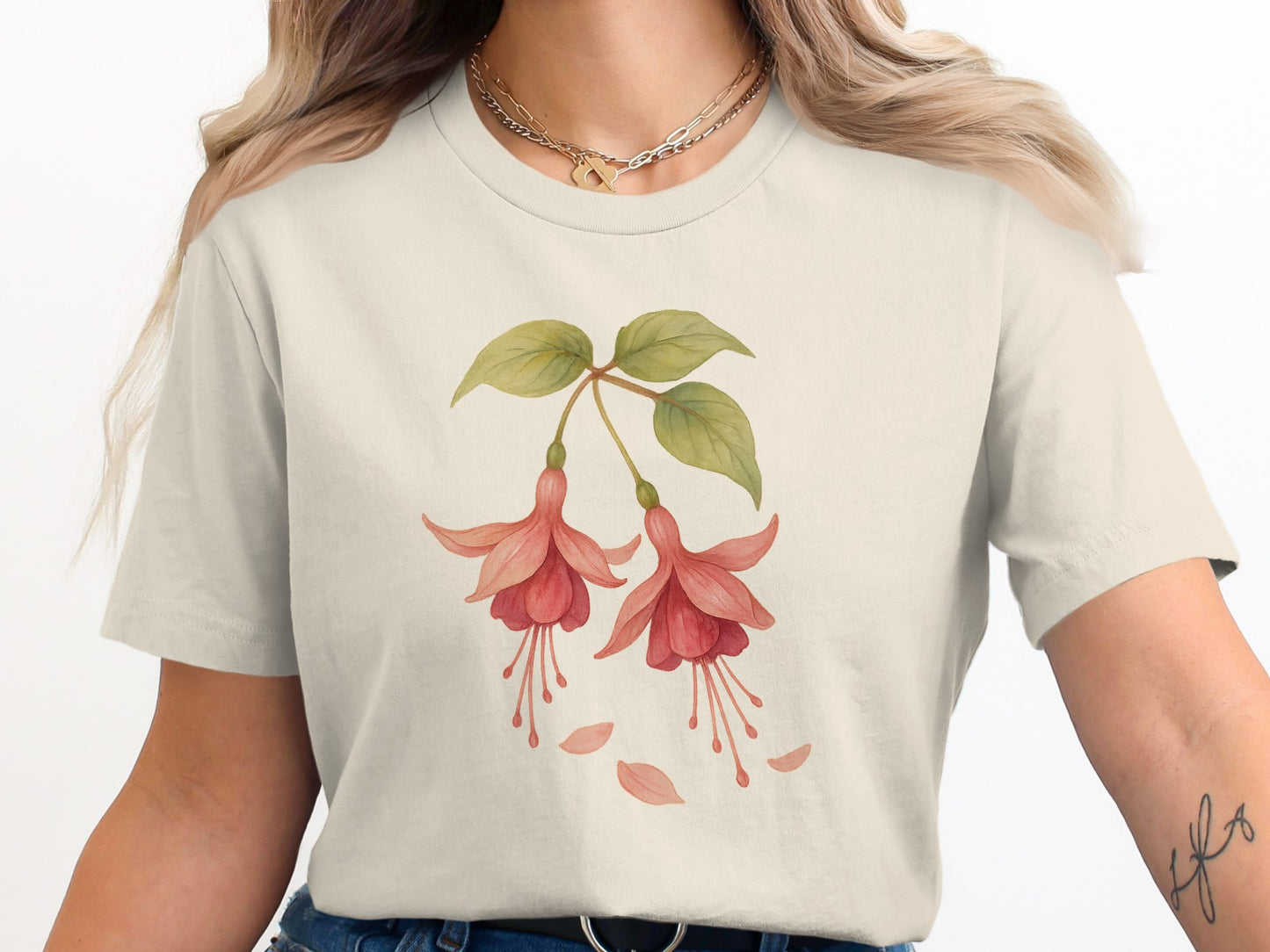 Beautiful Fuchsia Flower Print on Cute Casual T-Shirt product type