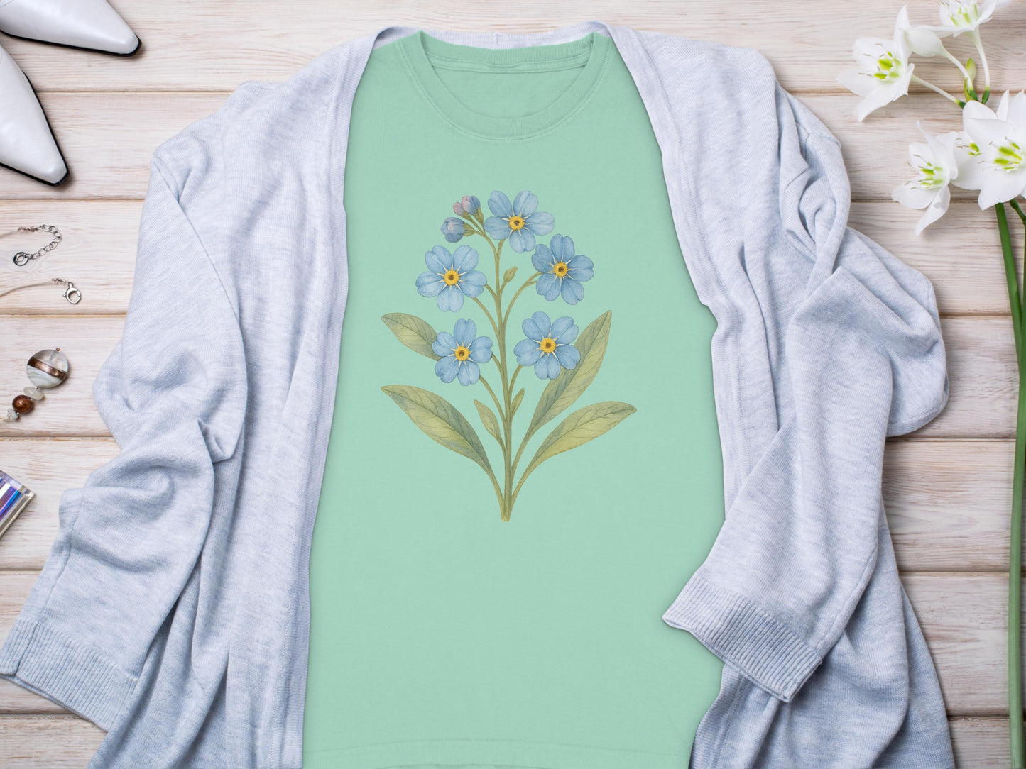Floral Design Light Green T-shirt Stylish Clothing product