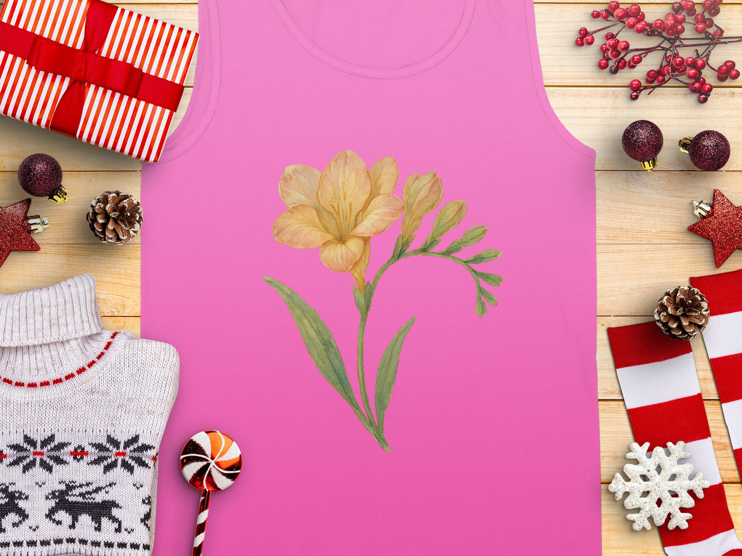 Pink Tank Top with Yellow Floral Design product type