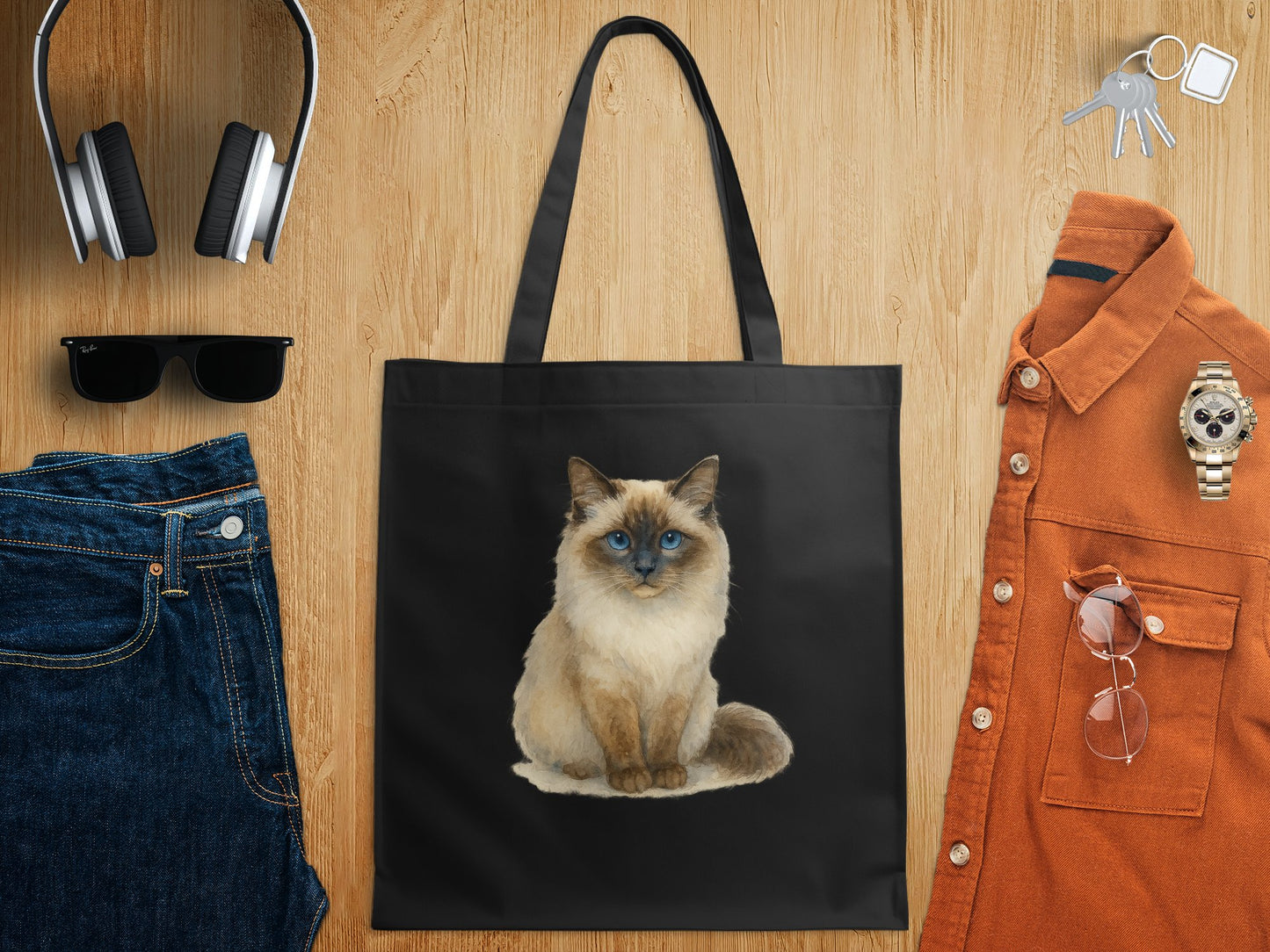 Black Tote Bag with Ragdoll Cat Design product type