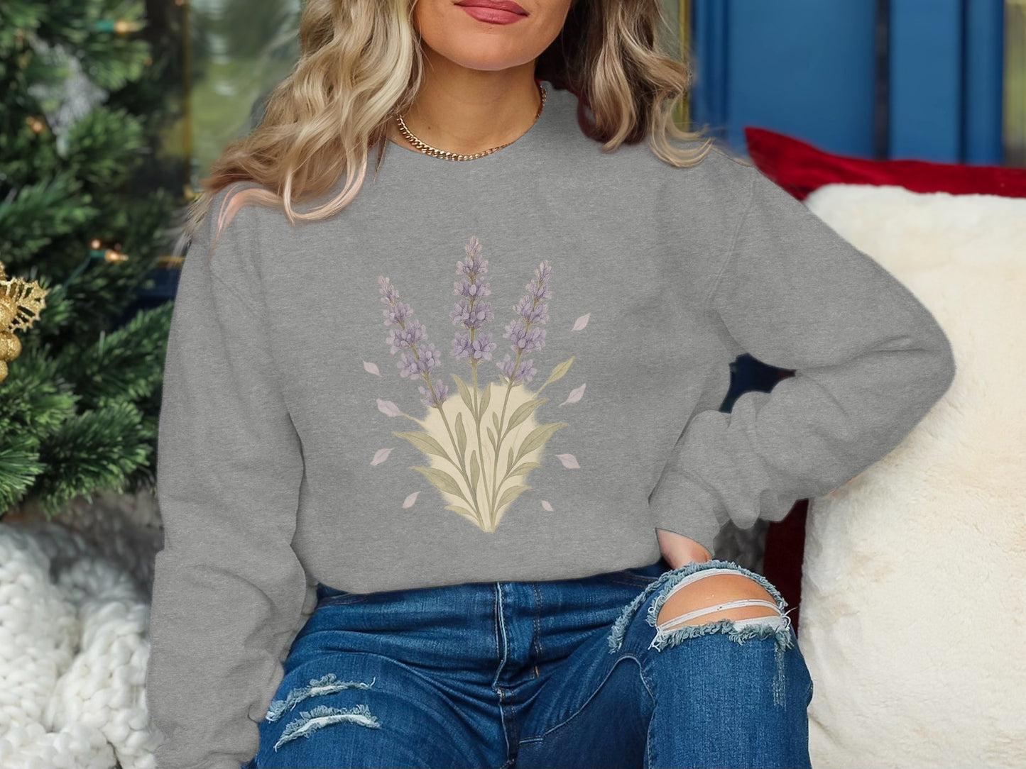 Stylish Grey Sweatshirt with Lavender Design product