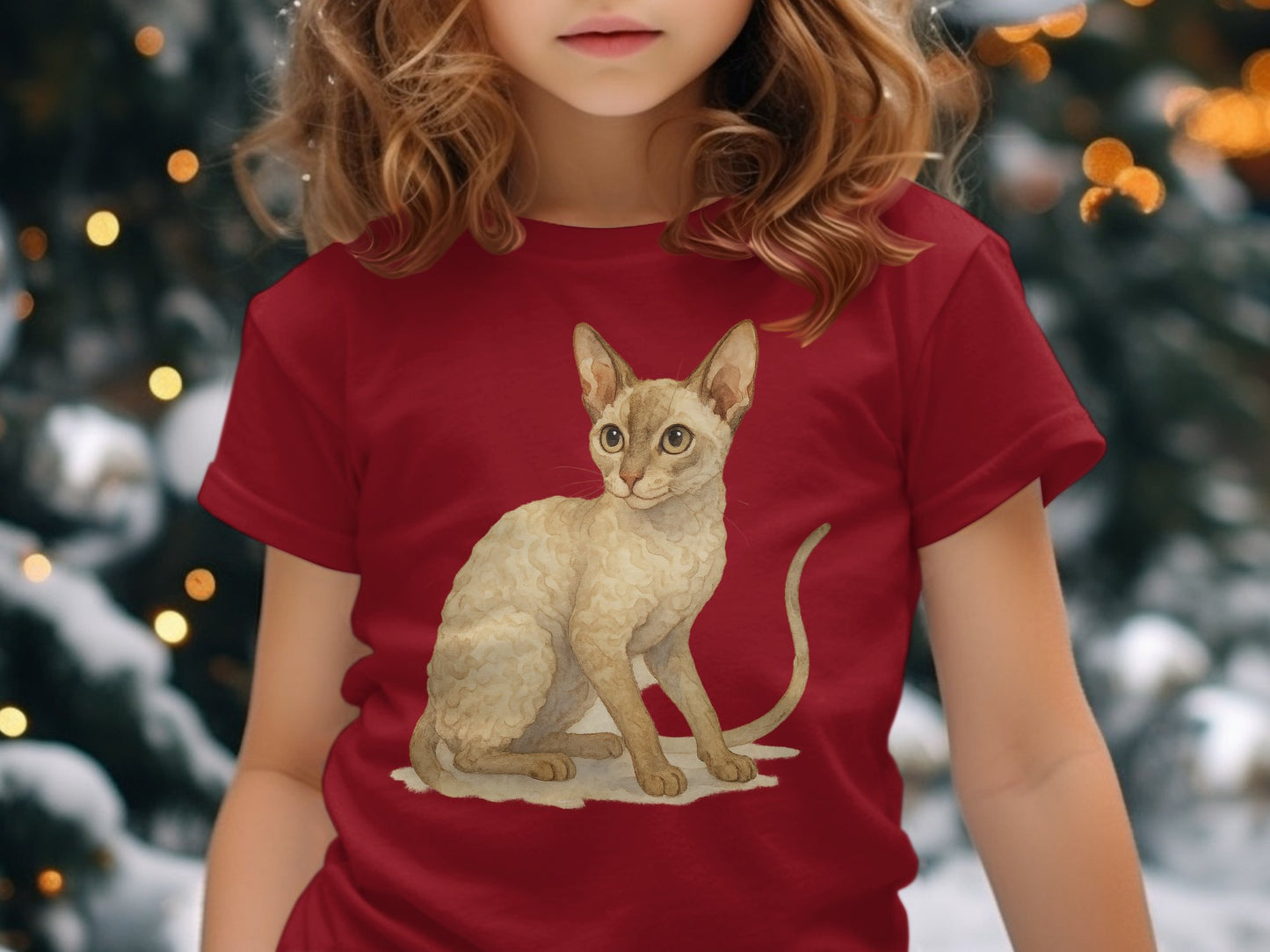 Adorable Cat Print on Festive Red Youth T-Shirt product
