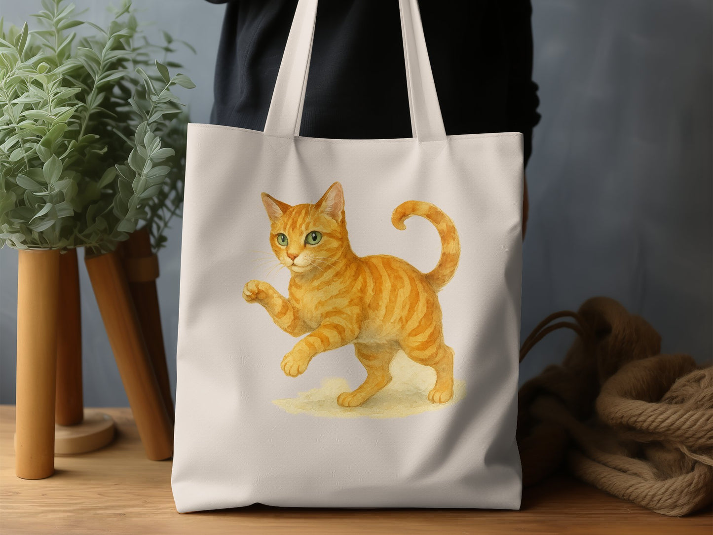 Cute Walking Orange Cat Illustration Tote Bag product