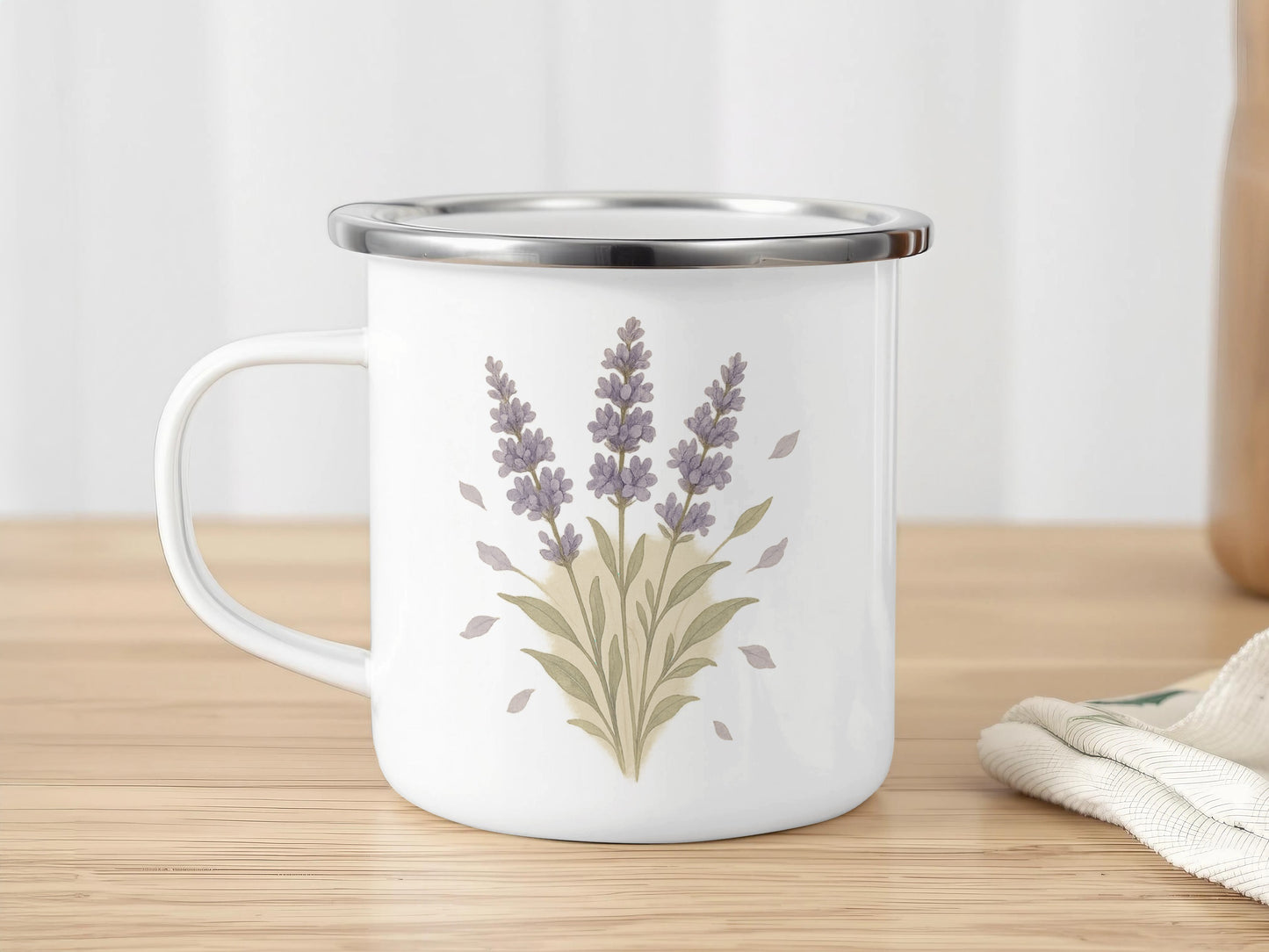 Lavender Floral Design White Stainless Steel Mug product