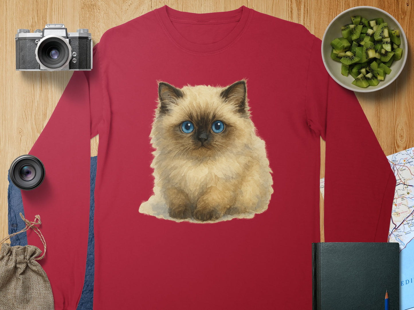 Fluffy Cat with Blue Eyes Graphic Long Sleeve Shirt product type