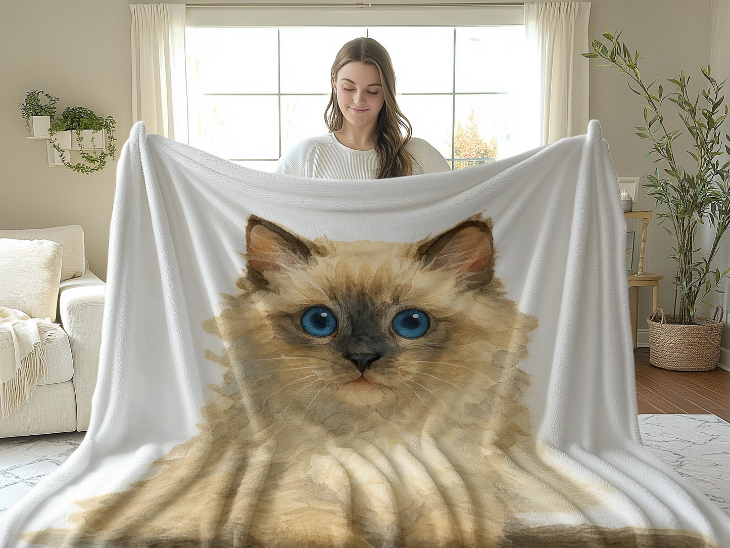 Cozy Blanket with Realistic Cat Face Design product type