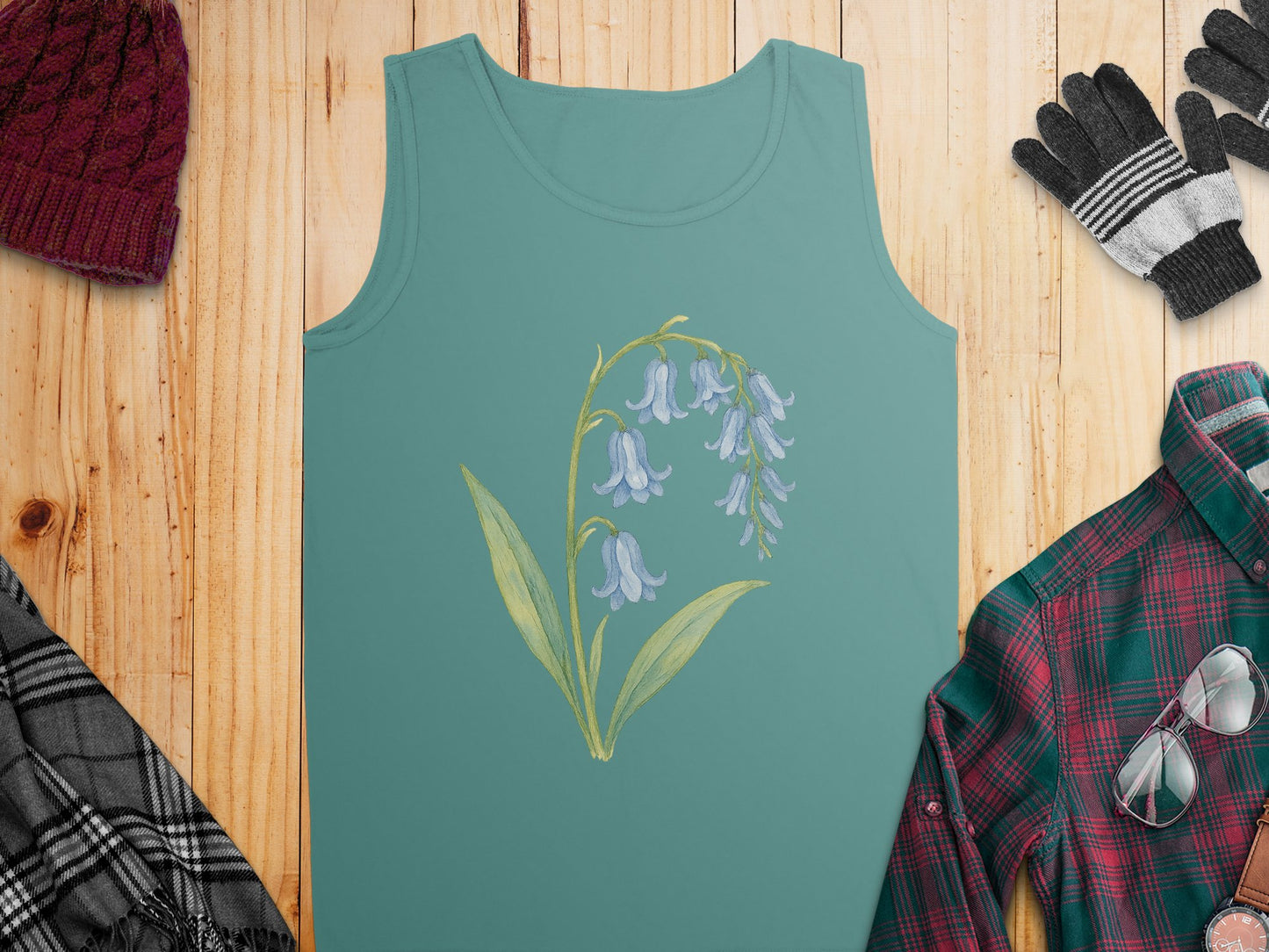 Bluebell Flower Design Teal Tank Top Sleeveless Shirt product