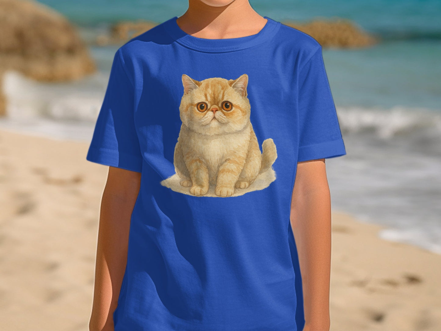Cute Cartoon Cat Graphic Blue T-shirt product