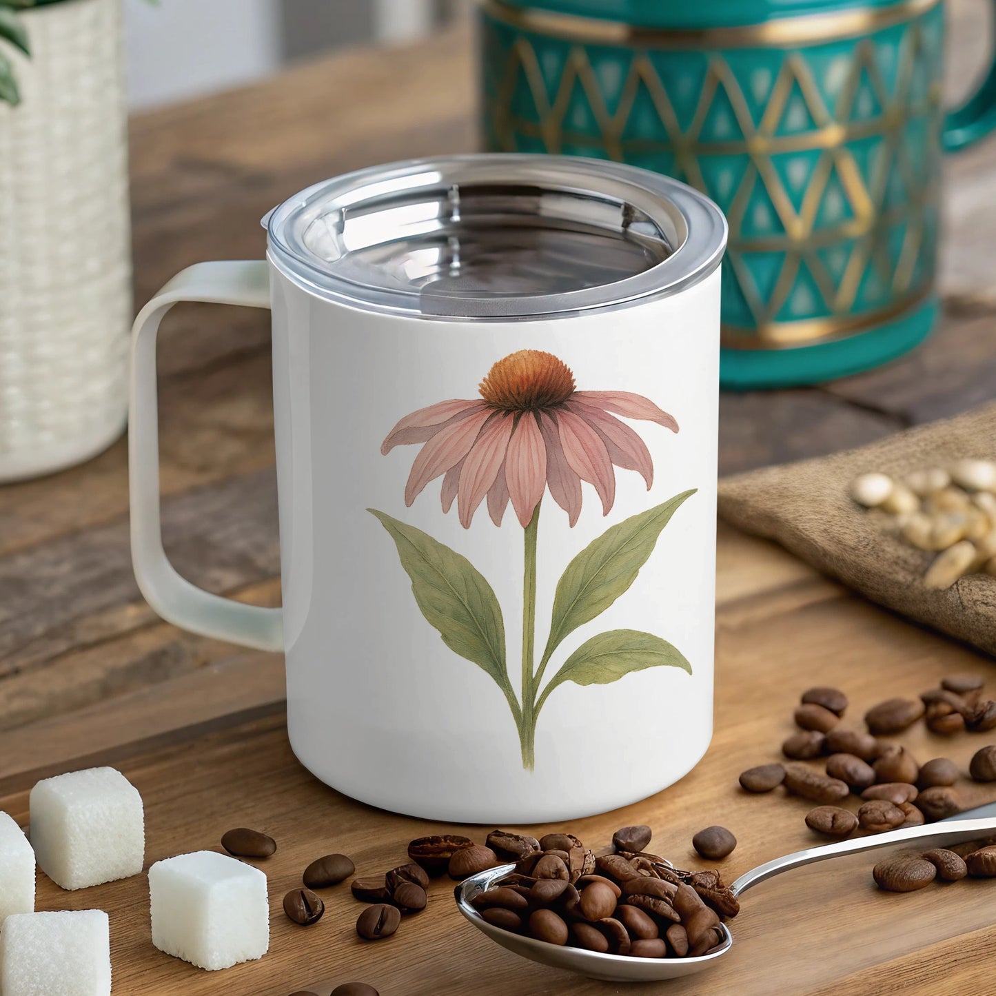 Floral Echinacea Design Stainless Steel Mug product