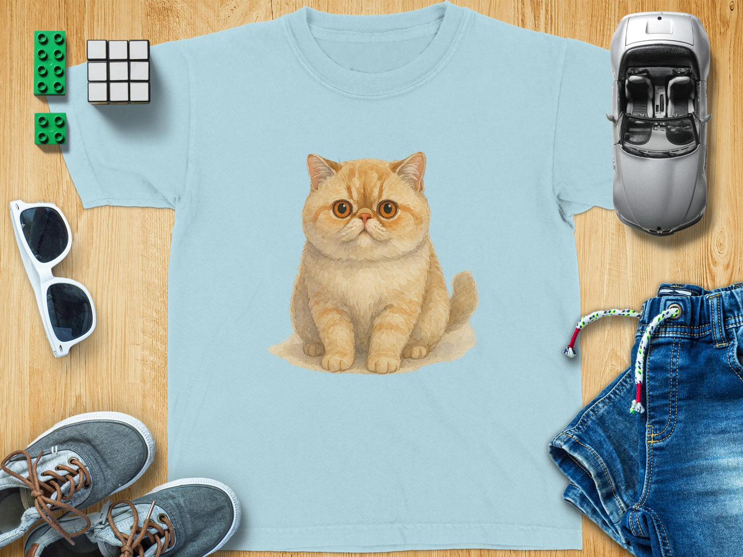 Adorable Cat Illustration on Aqua T-Shirt product
