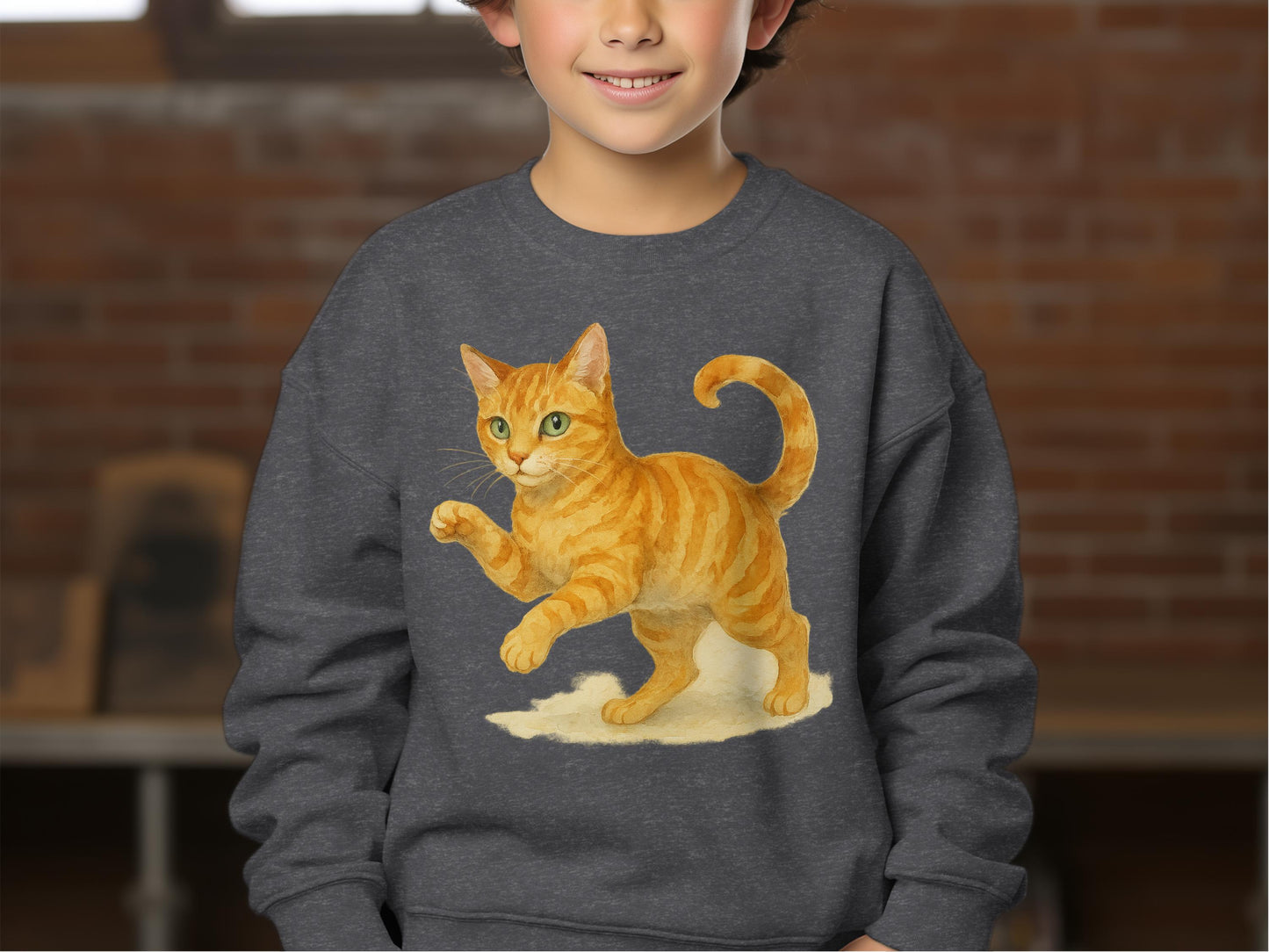 Playful Orange Cat Graphic Kids Long Sleeve Shirt Product