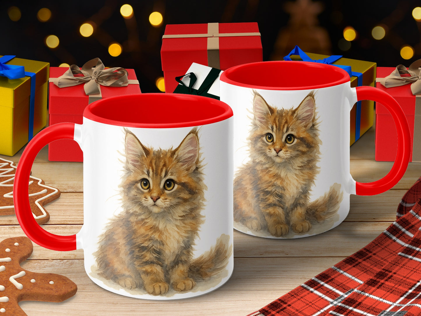 Adorable Kitten Design with Red Handle Mug product