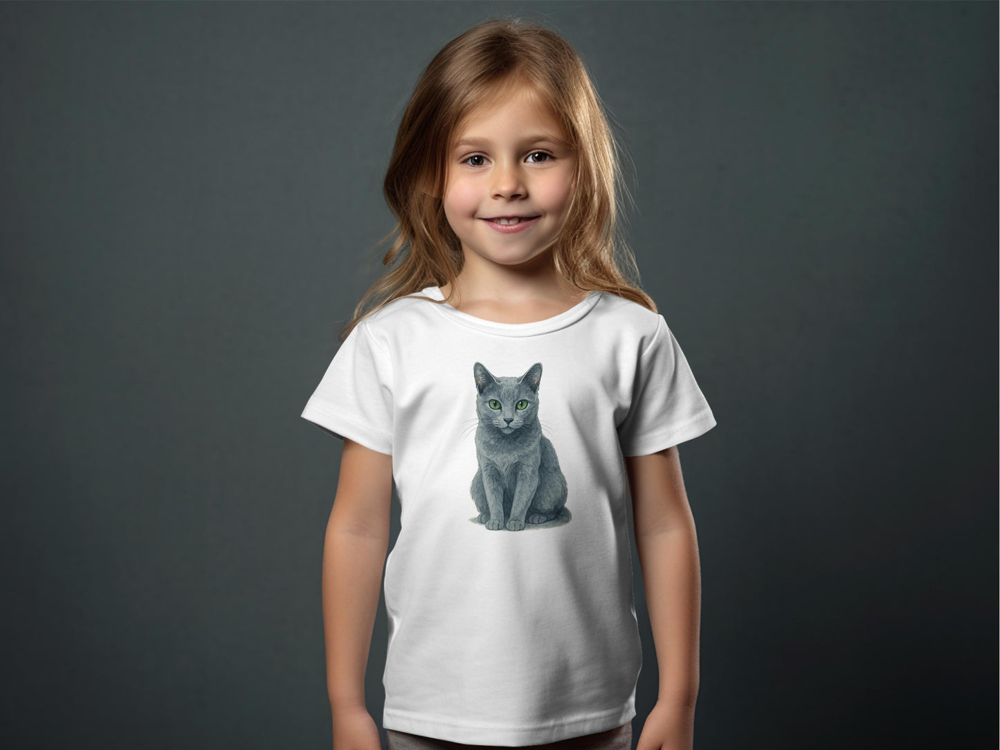 Cute Cat Design White T-Shirt for Kids product