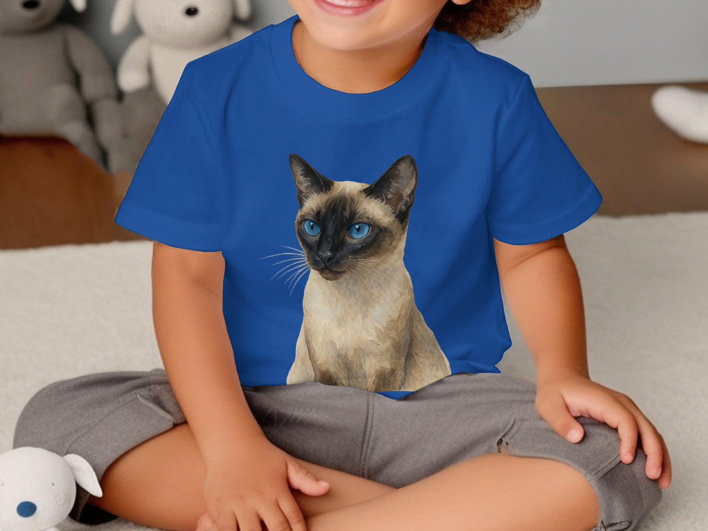 Kid Wearing Cute Siamese Cat Printed Tee product