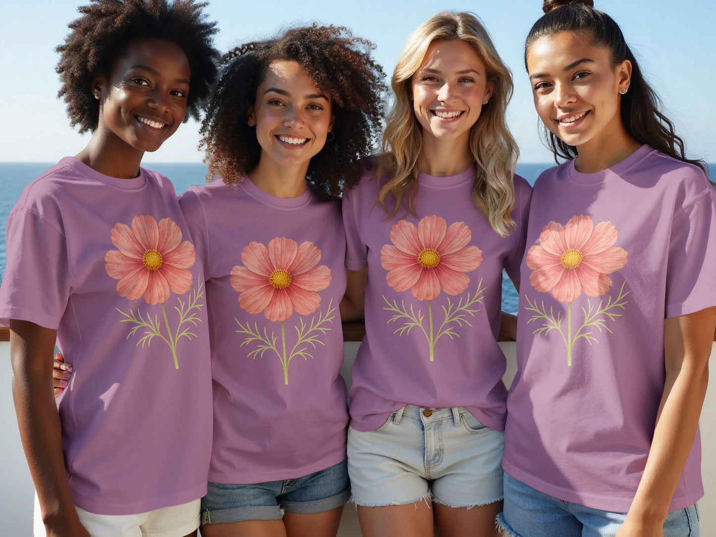 Stylish Pink Flower Design T-Shirt Perfect Summer Product