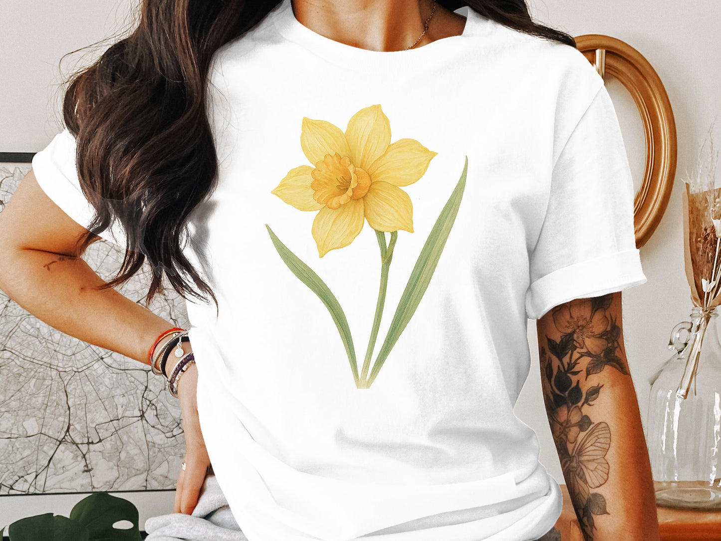 Yellow Daffodil White Tee with Flower Graphic product type