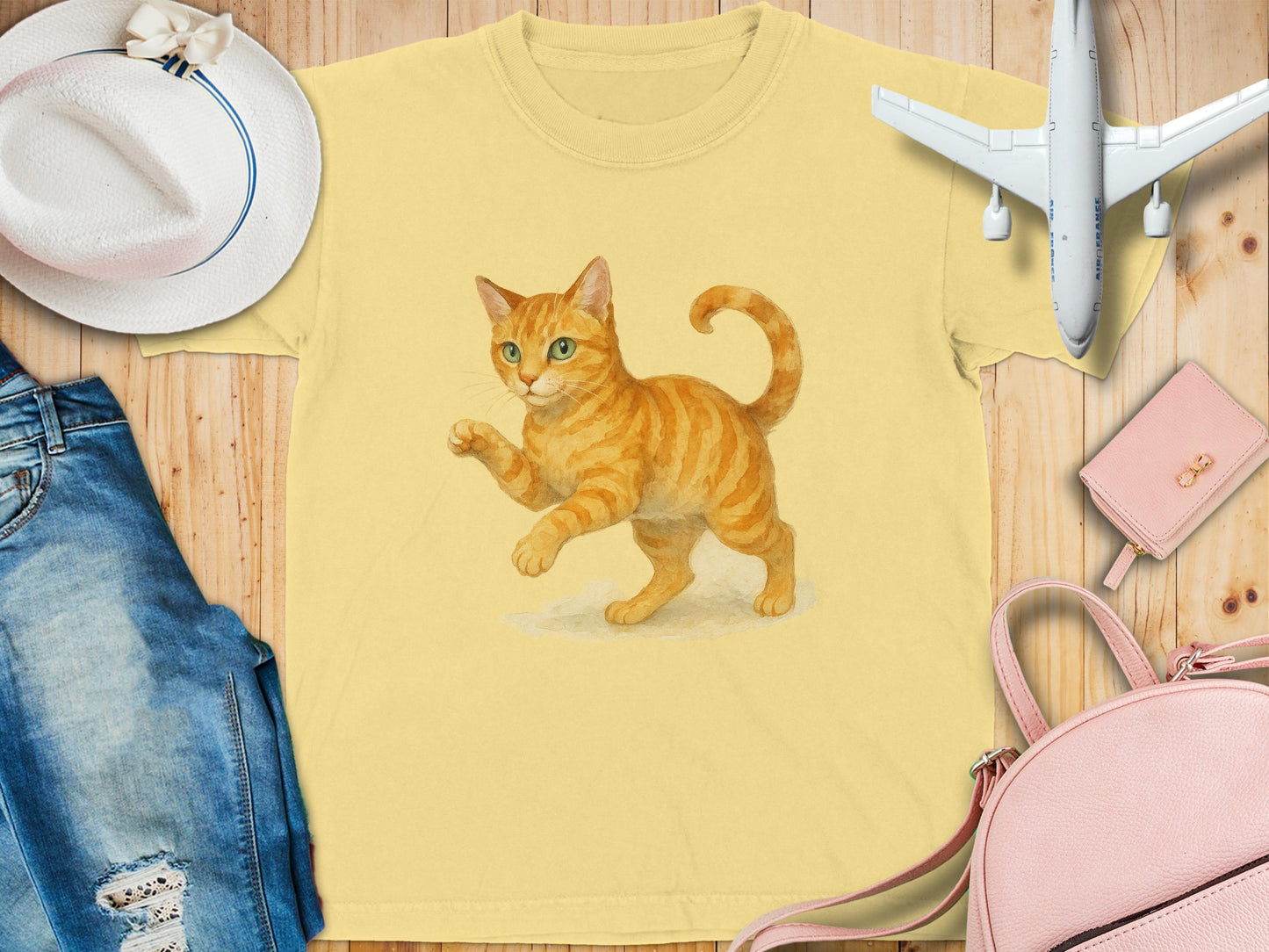Cute Ginger Cat Graphic Yellow Tees Casual product type